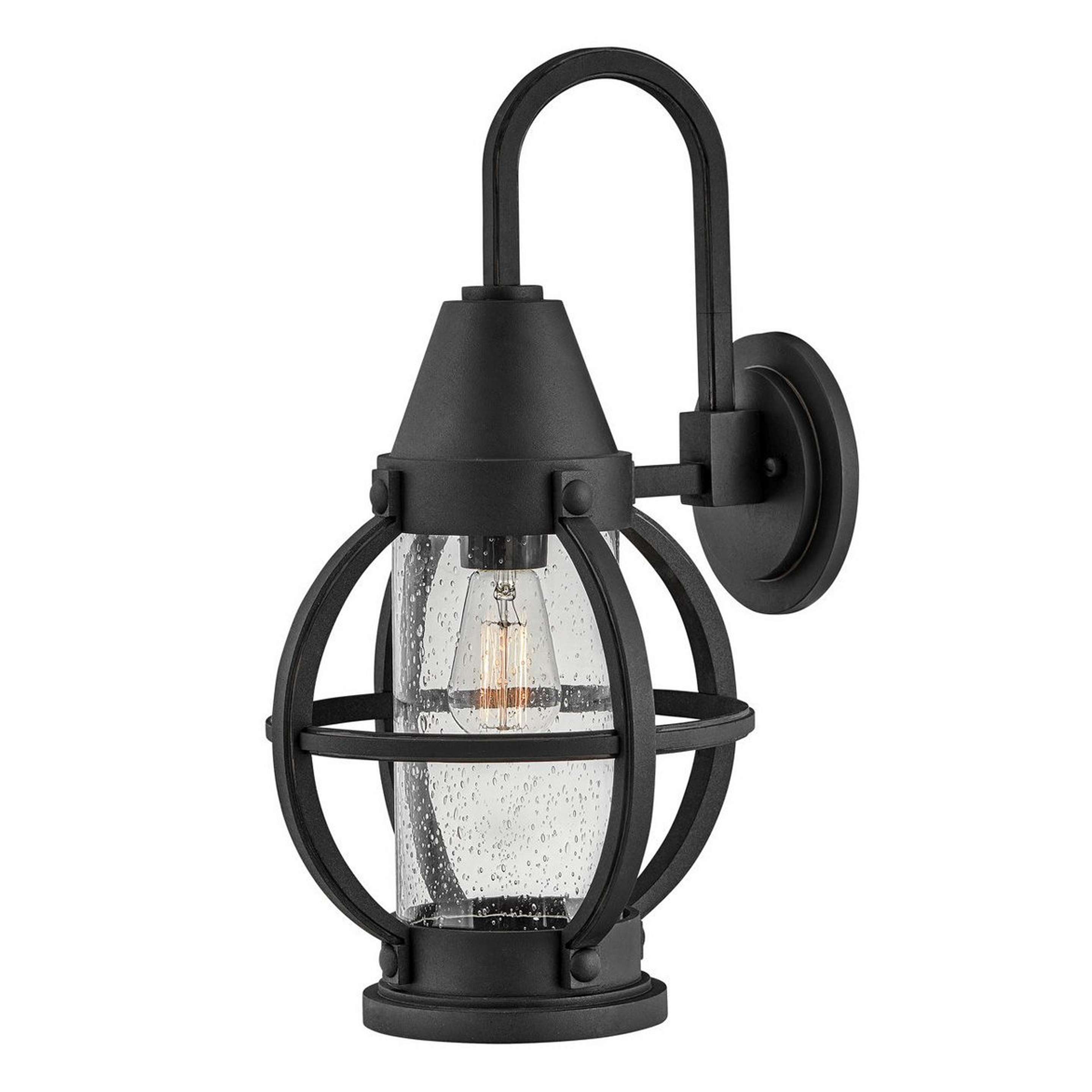 A Cary Street Outdoor Sconce - Large with Black / Clear Seedy Glass color