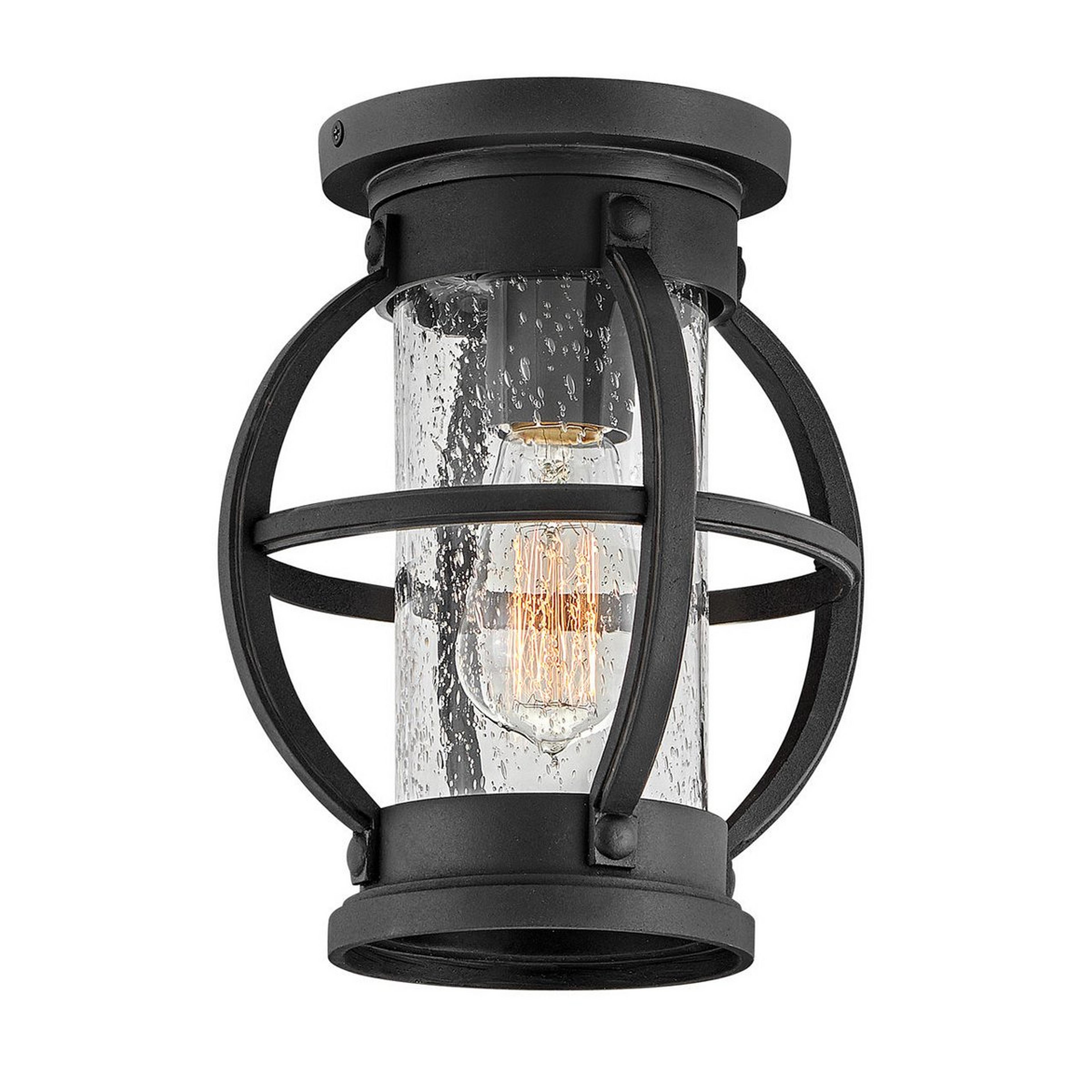 A Cary Street Outdoor Ceiling Light with Black / Clear Seedy Glass color