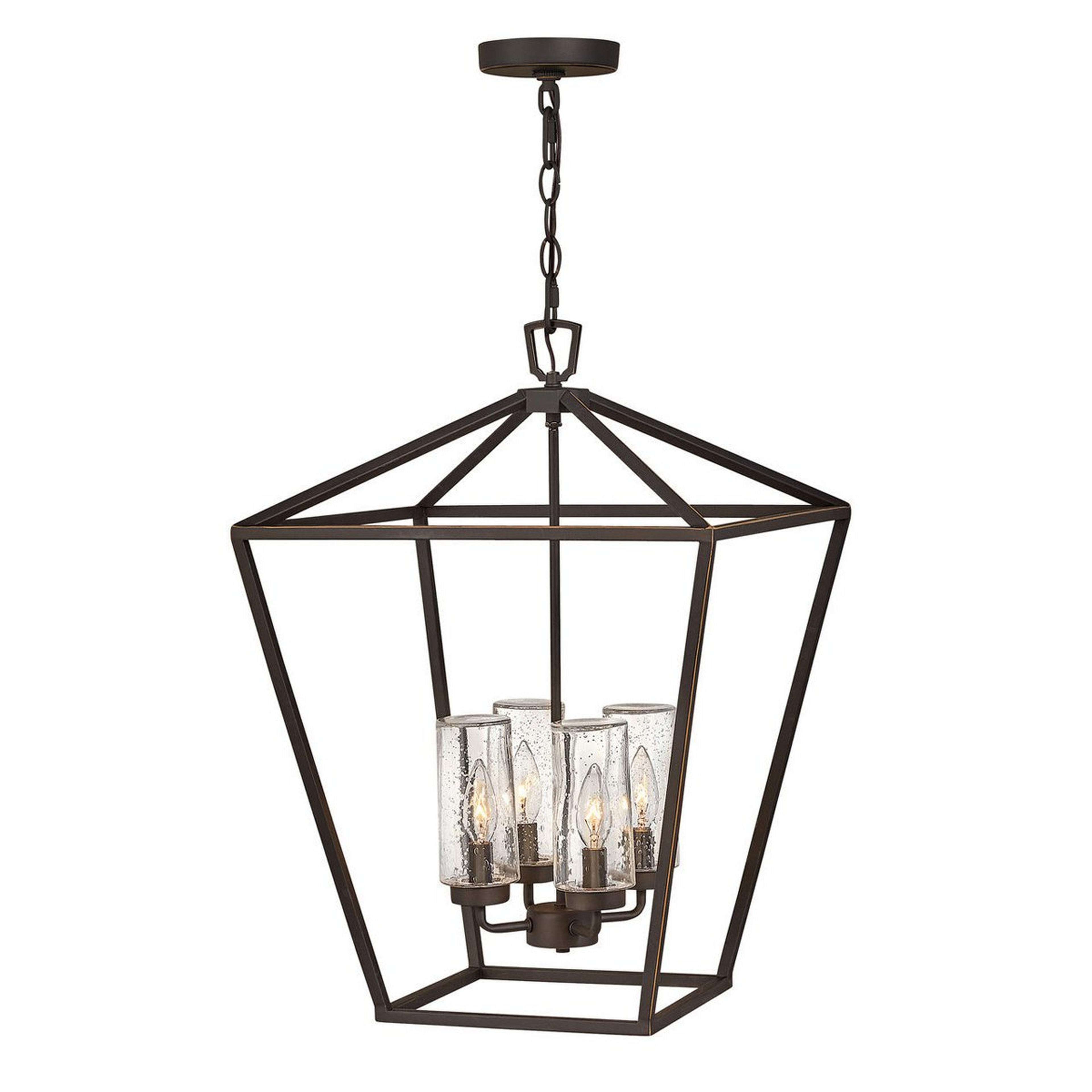 A Clearview Outdoor Hanging Lantern with Oil Rubbed Bronze / Clear Seedy Glass color
