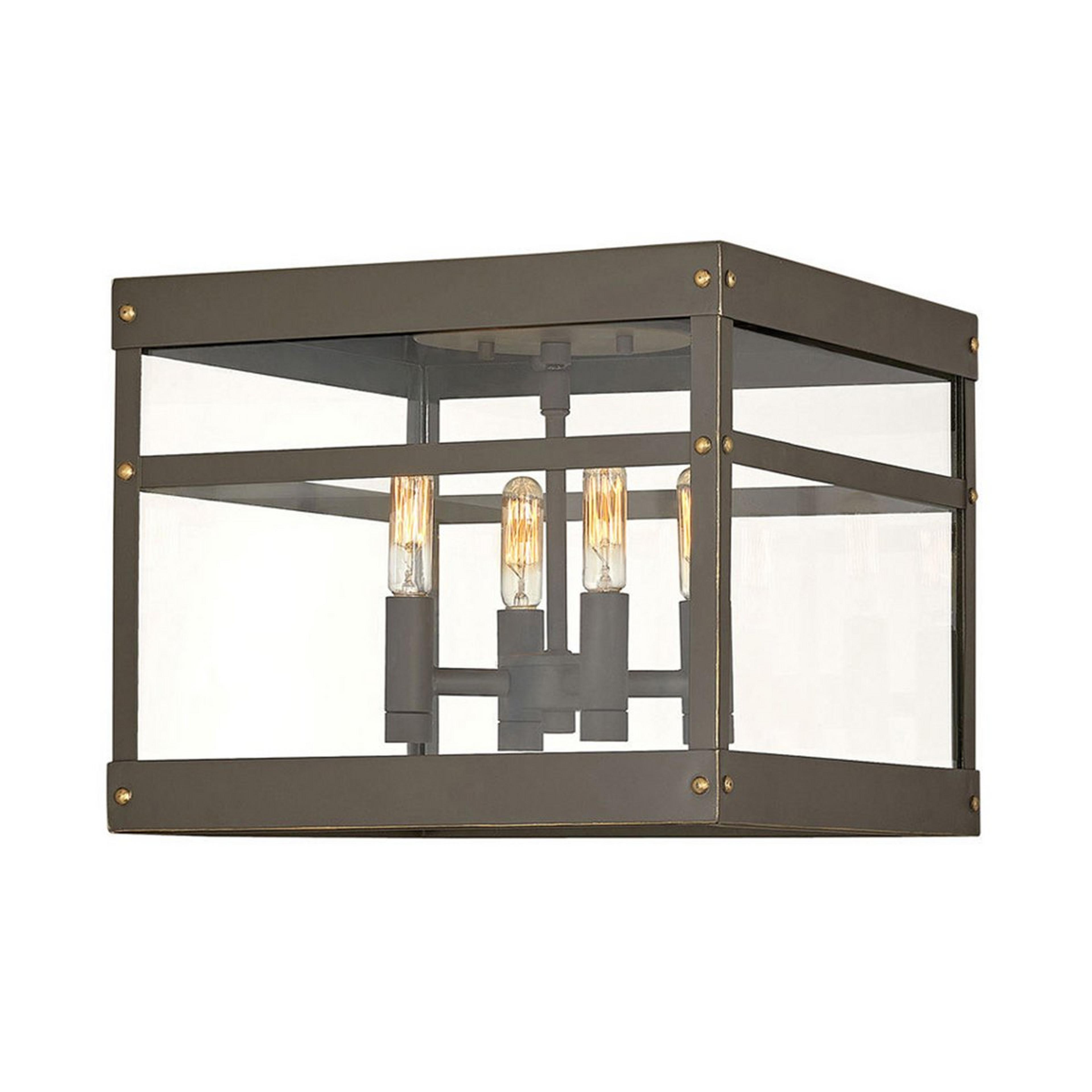 A Vintage Suspended Pane Outdoor Ceiling Light with Oil Rubbed Bronze / Clear Glass color