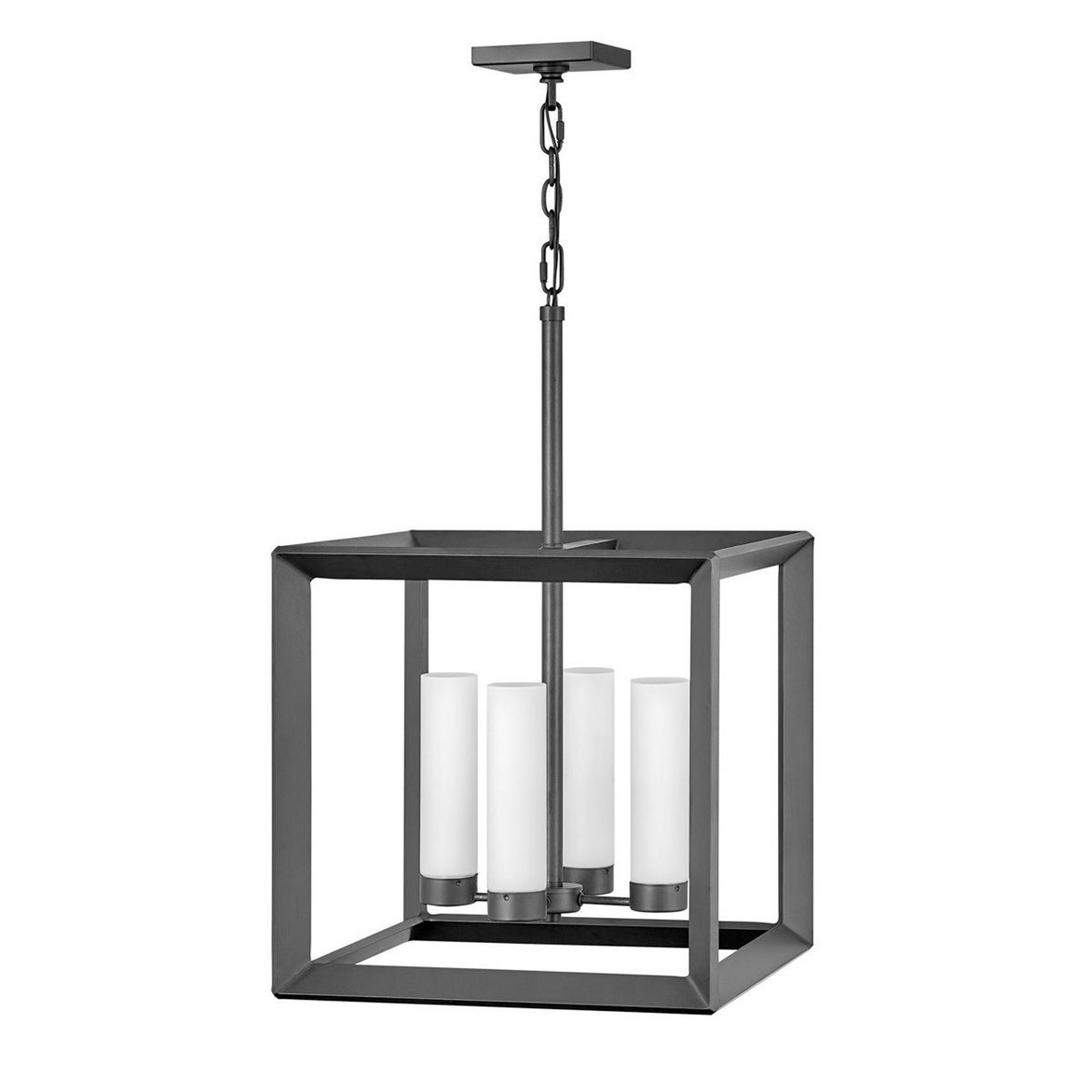 A Opal Square Slope Outdoor Lantern with Dark Gray / Opal Glass color