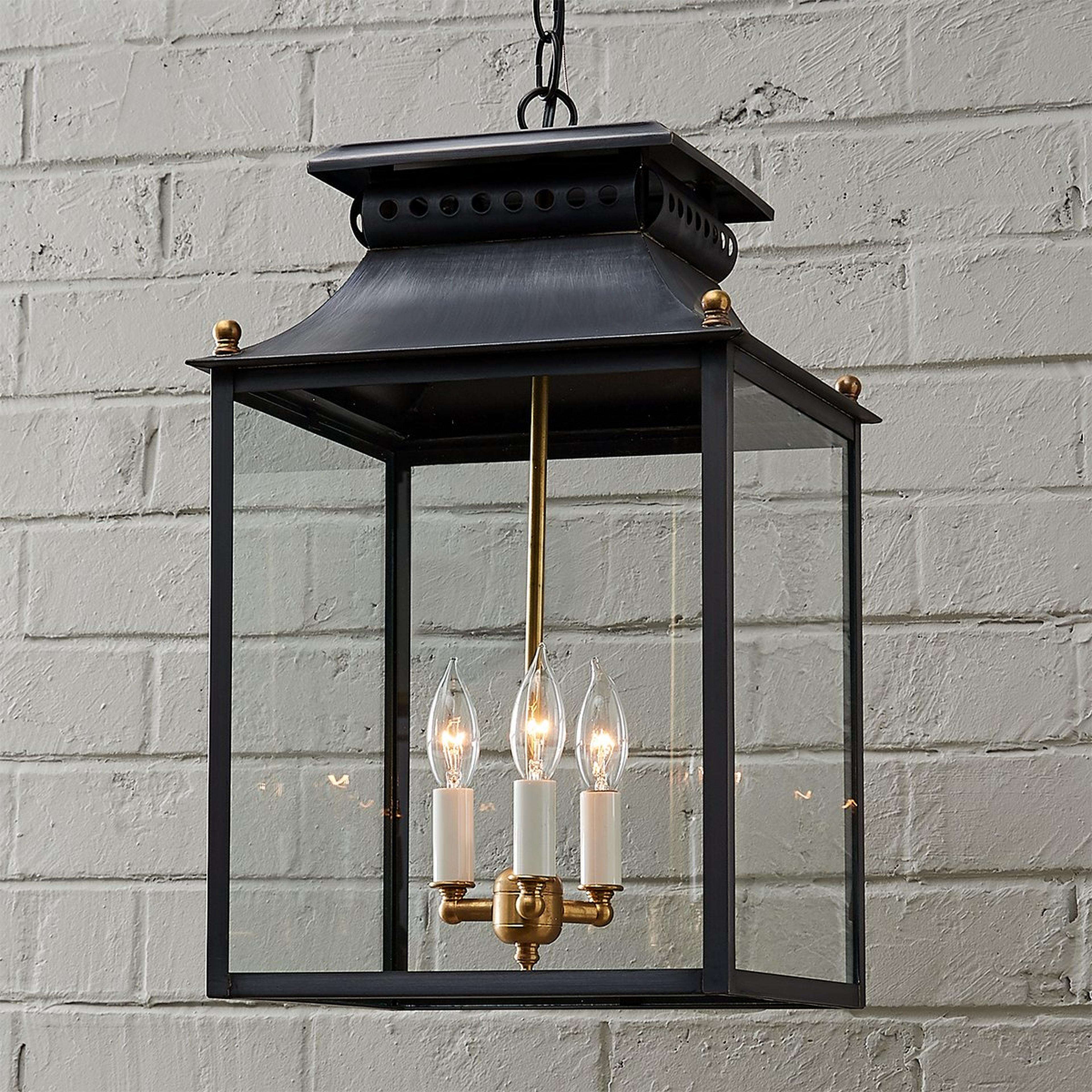 A Colonial Metalcrafts Federal Outdoor Lantern - Large with Darkened Copper / Clear Glass with Clear Coat color