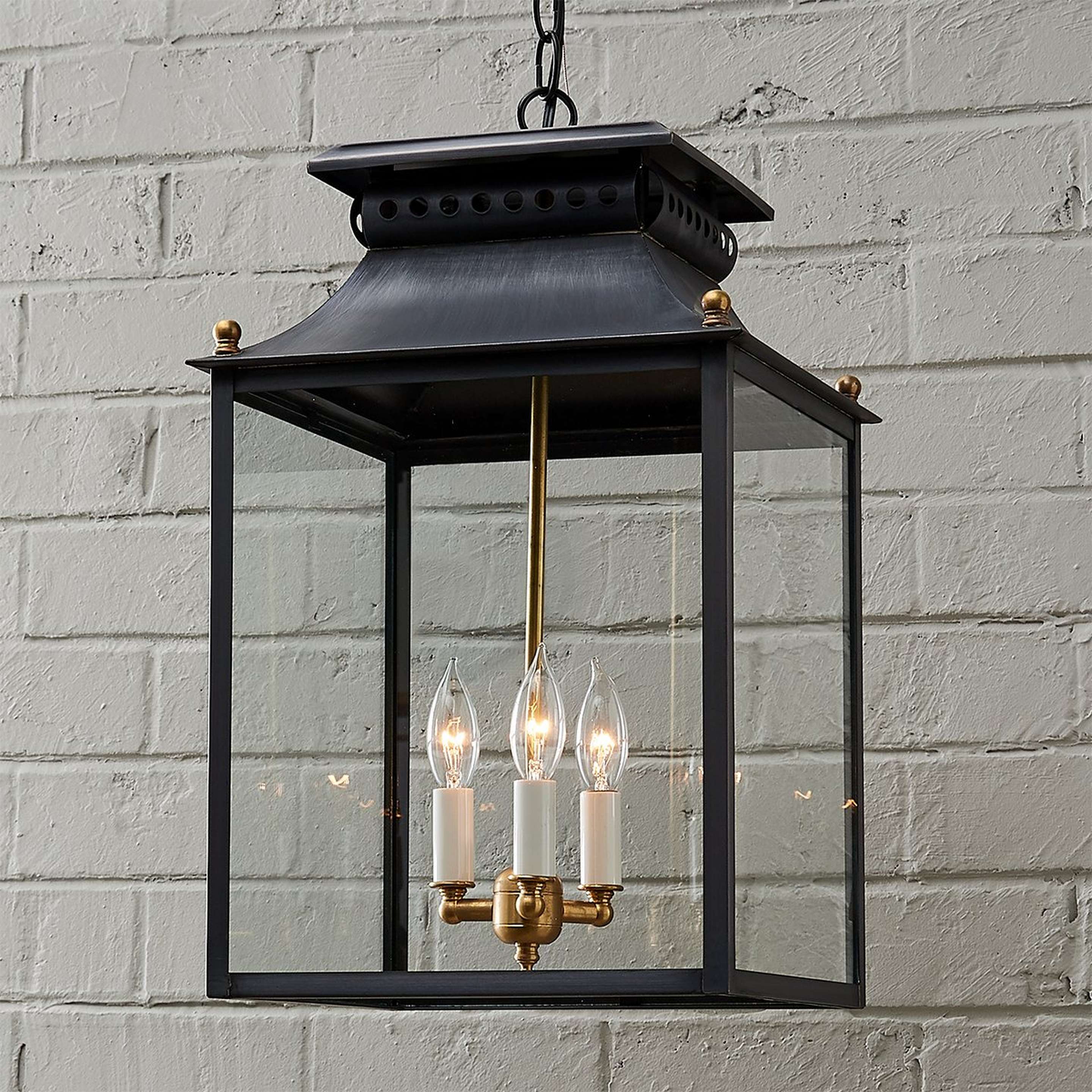 A Colonial Metalcrafts Federal Outdoor Lantern - Large with Darkened Copper / Clear Glass color