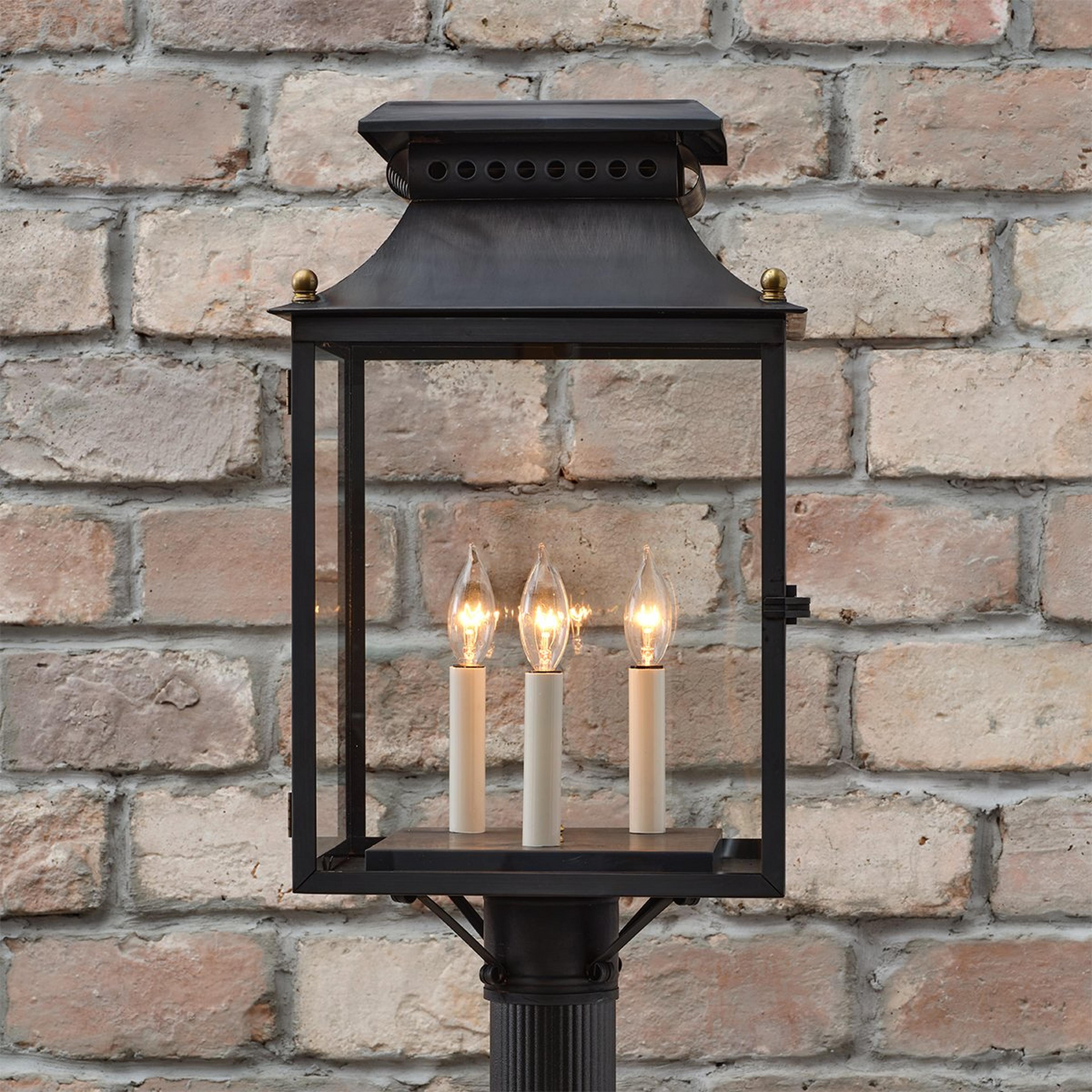 A Federal Outdoor Post Light - Large with Darkened Copper / Clear Glass color
