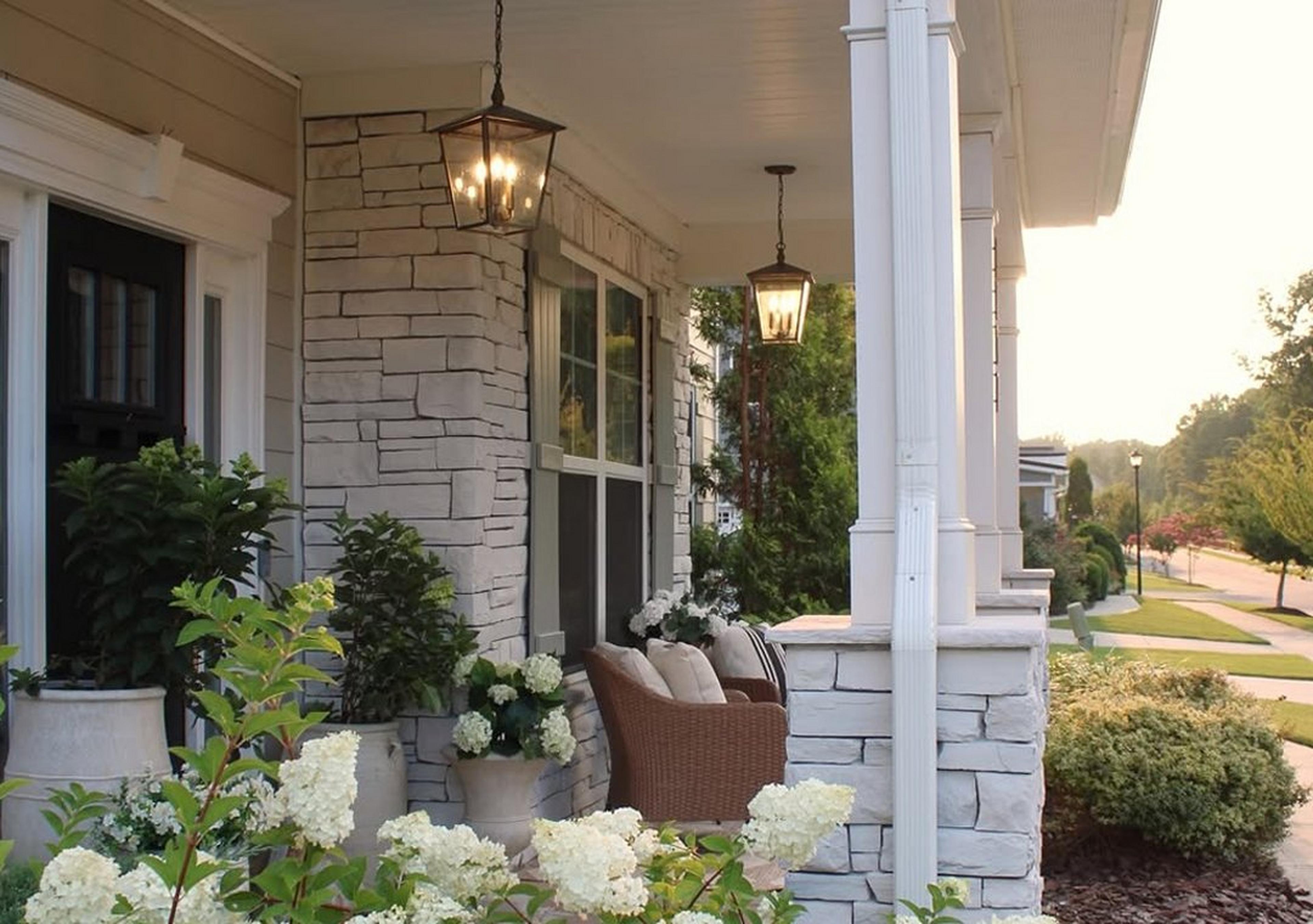 Classic Caroline Outdoor Hanging Lanterns on a porch