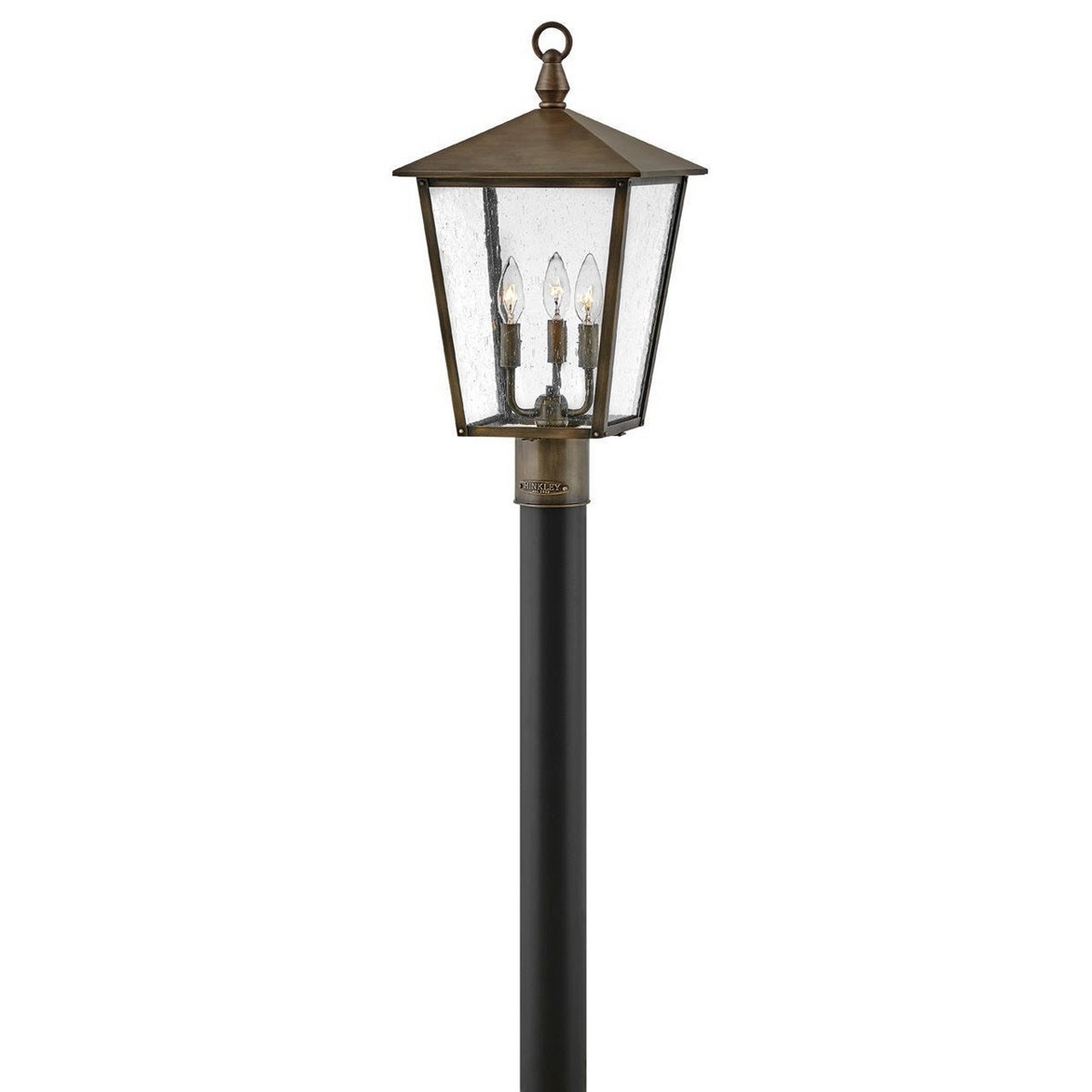 A Classic Caroline Outdoor Post Light with Burnished Bronze / Seeded Glass color