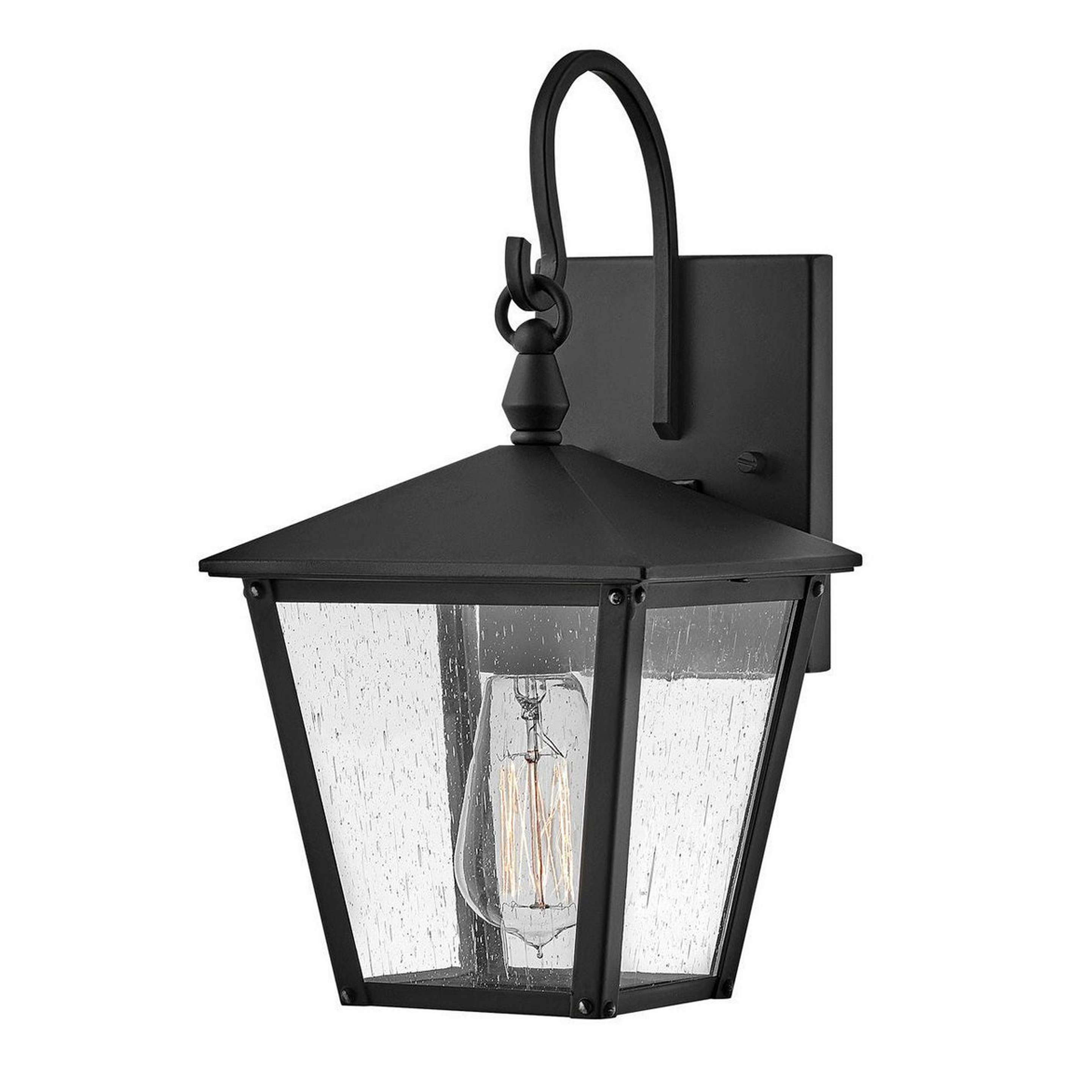A Classic Caroline Outdoor Sconce - Small with Black / Seeded Glass color