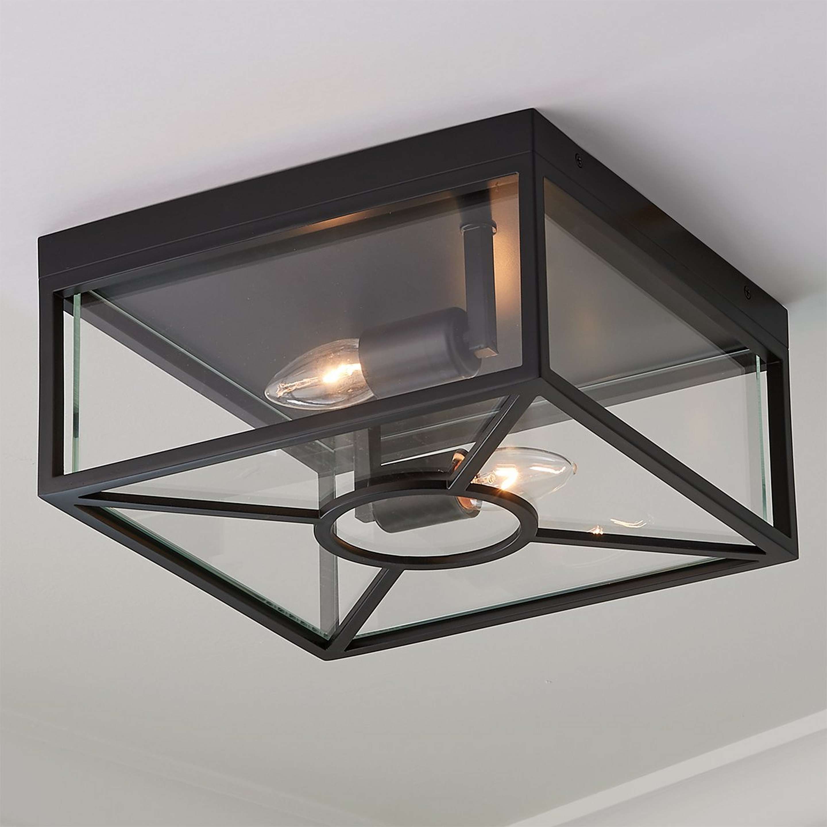 A Xana Outdoor Ceiling Light with Black / Clear Glass color