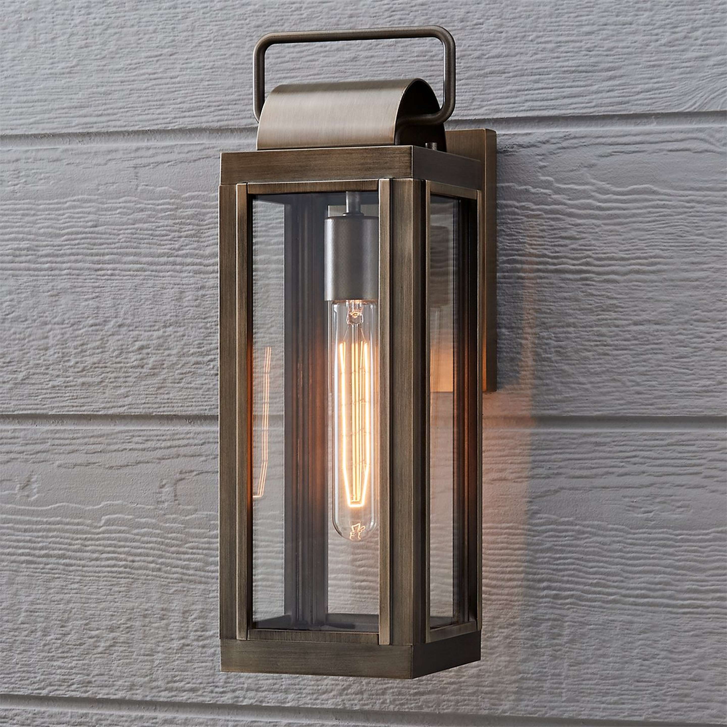 A Watchtower Outdoor Sconce - Small with Burnished Bronze / Clear Glass color