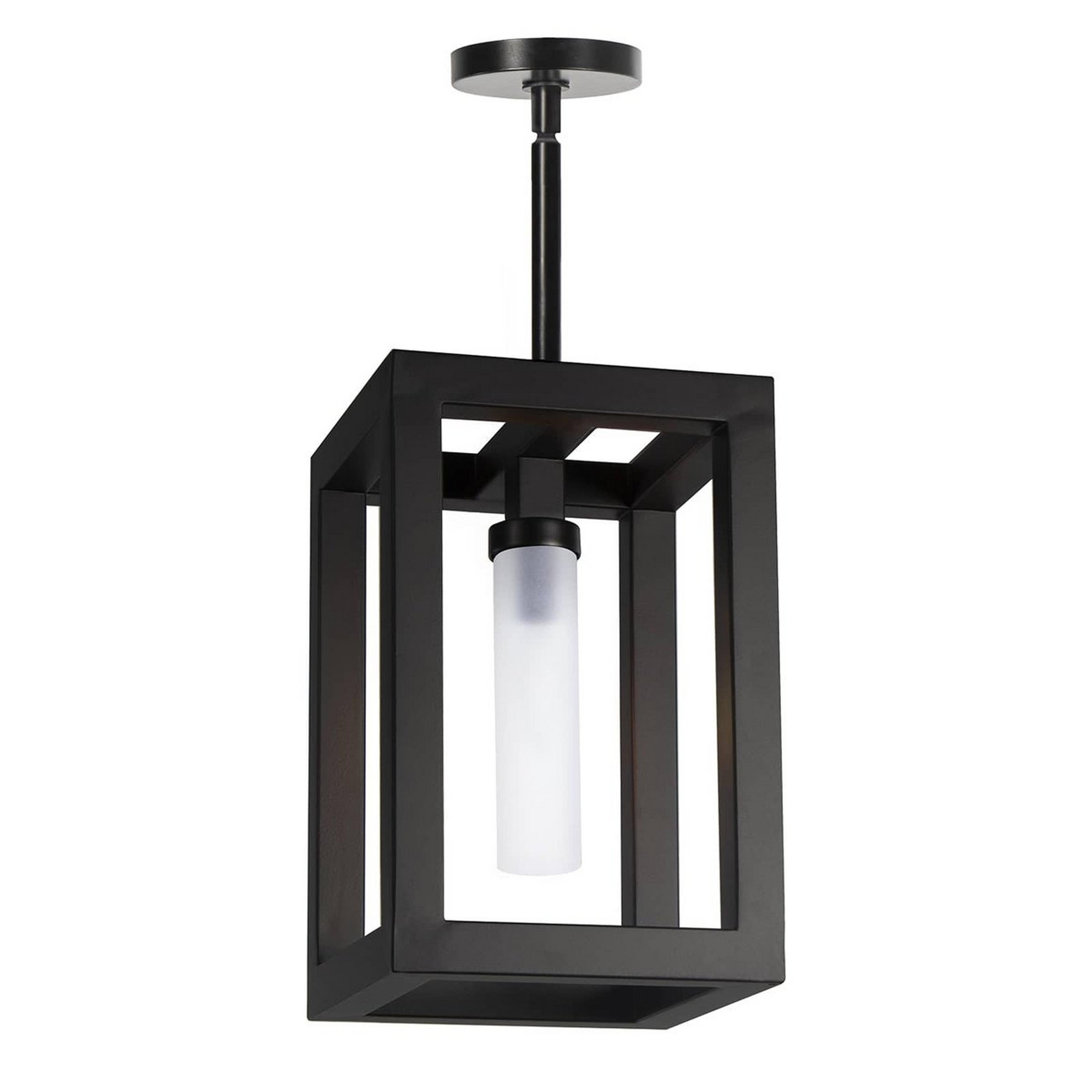 A Eva Outdoor Hanging Lantern - Small with Black / Frosted Glass color