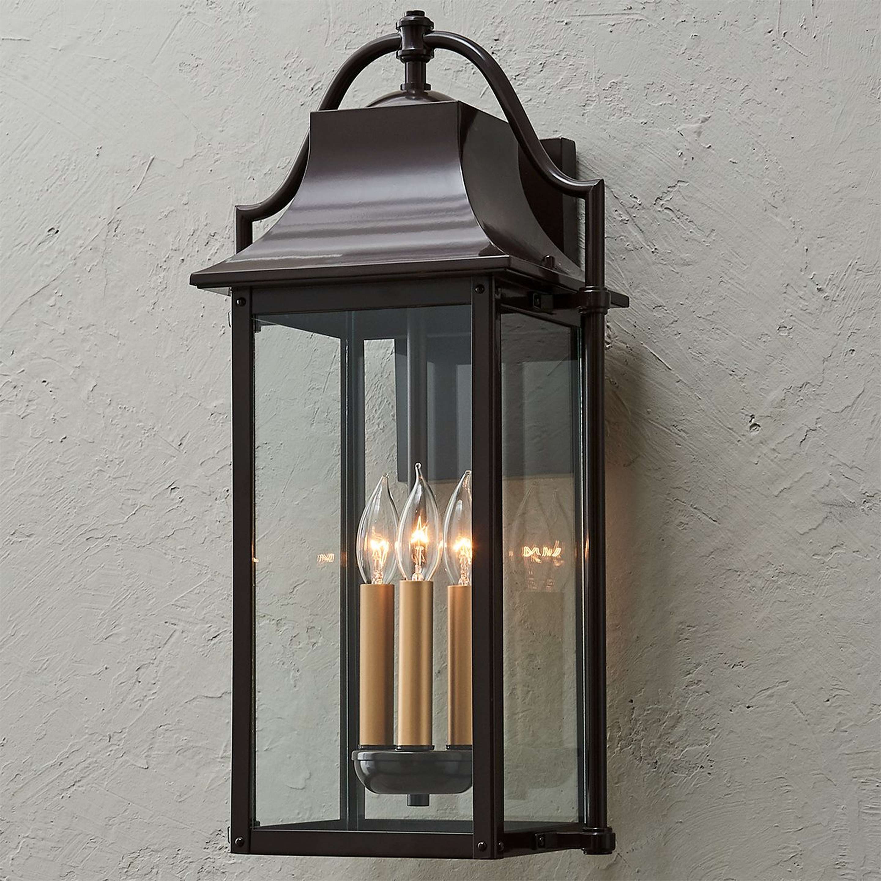 A Tilly Outdoor Sconce - Large with Bronze / Clear Glass / Aged Brass color
