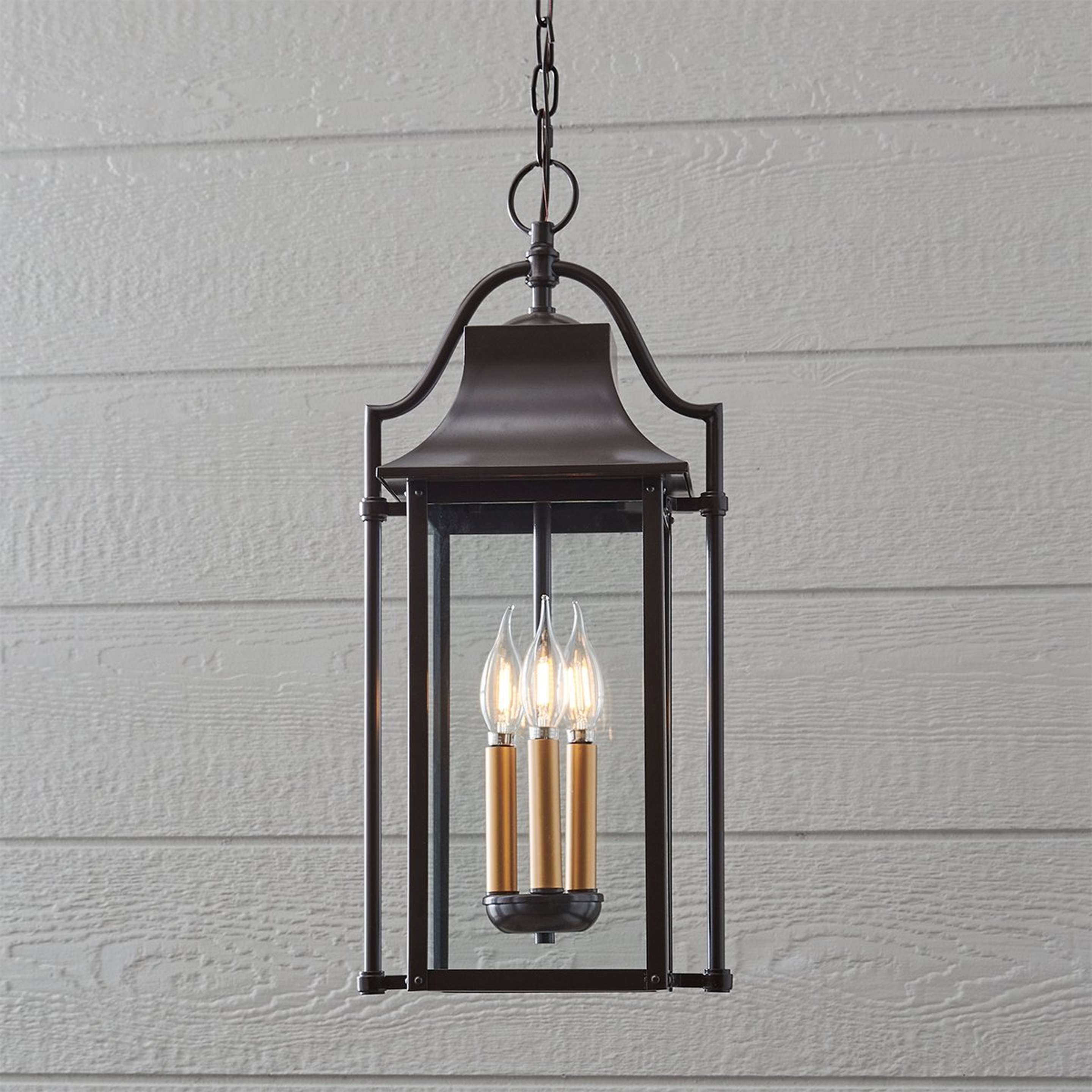 A Tilly Outdoor Lantern with Bronze / Clear Glass / Aged Brass color