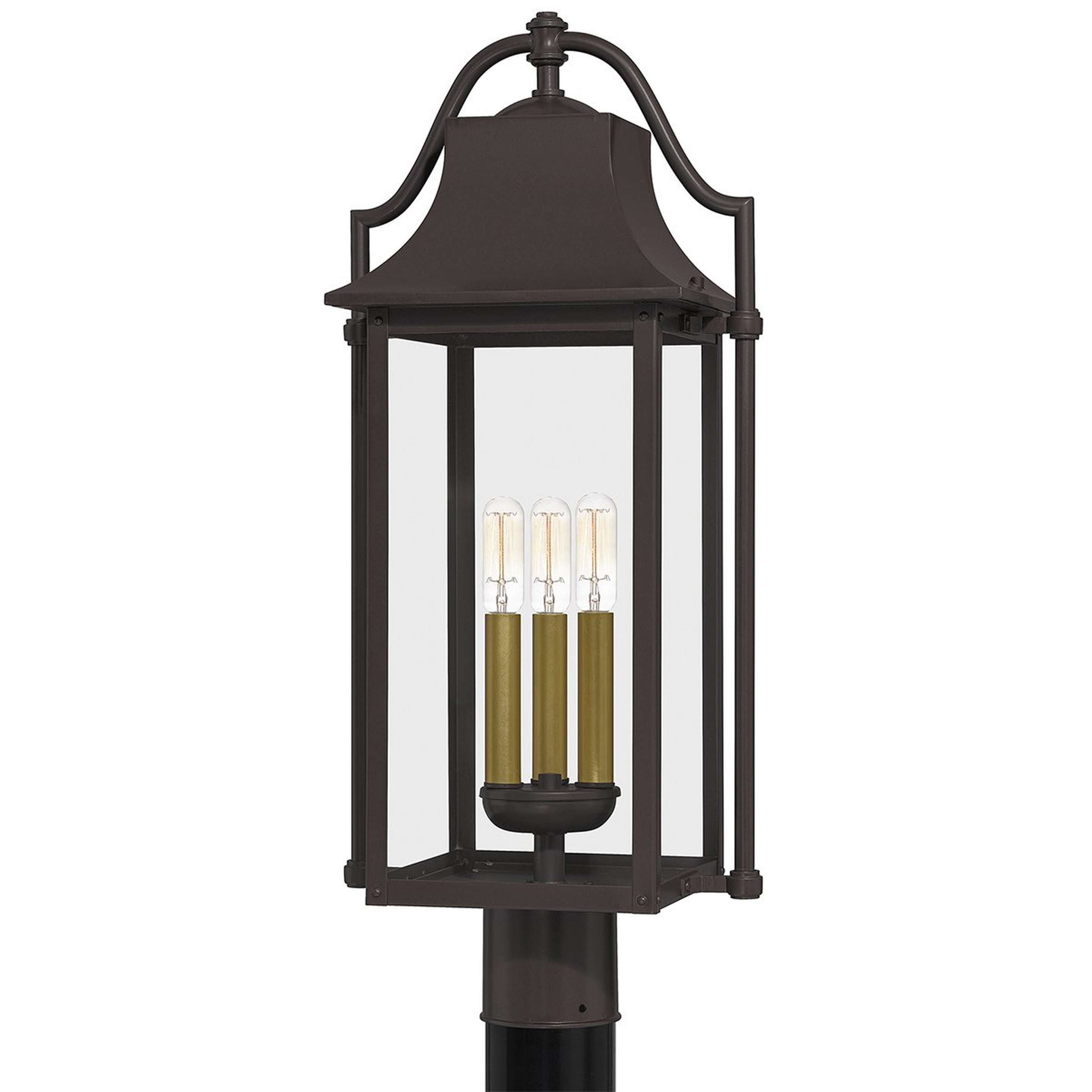 A Tilly Outdoor Post Light with Bronze / Clear Glass / Aged Brass color