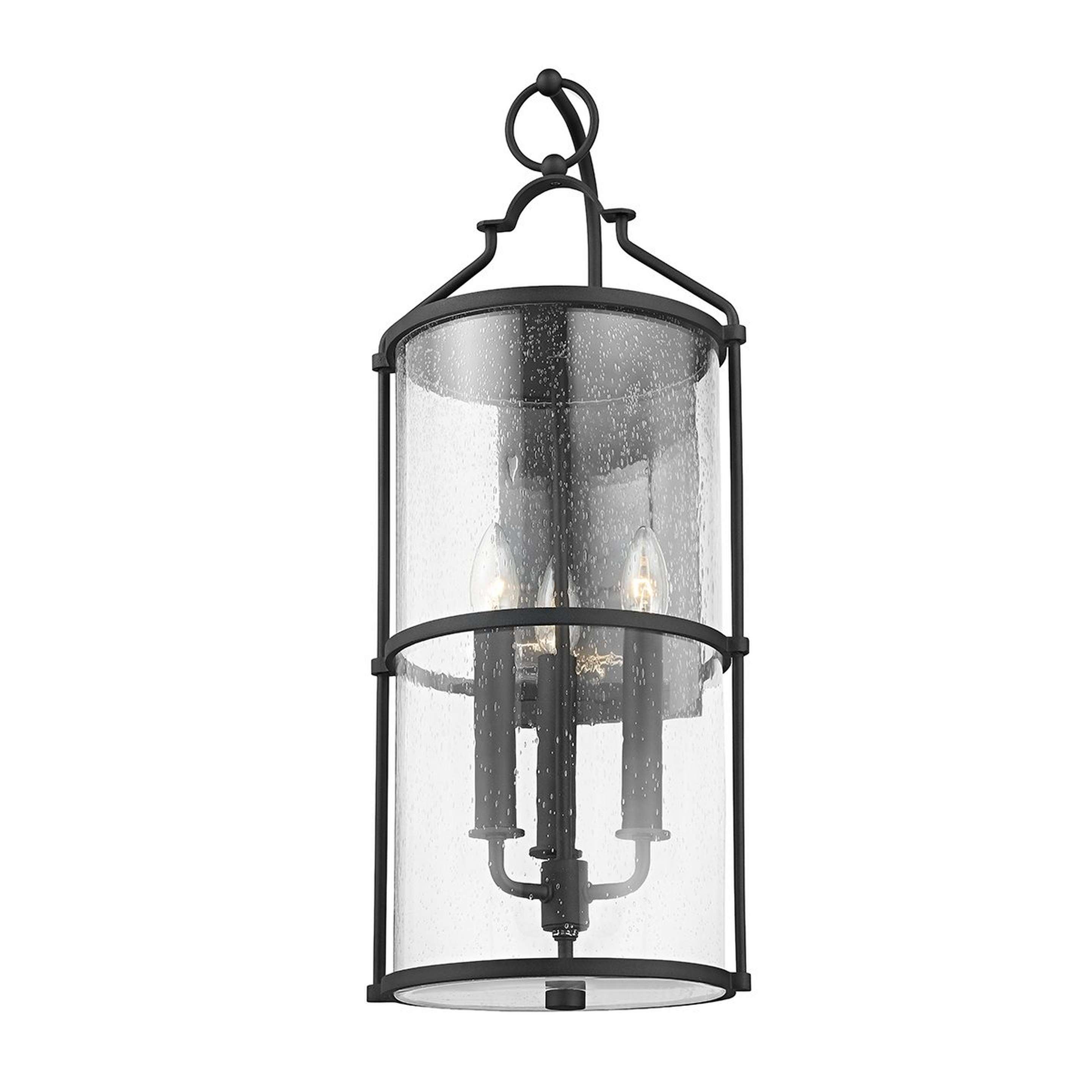 A Luminant Lucinda Outdoor Sconce - Large with Textured Black / Seeded Glass color