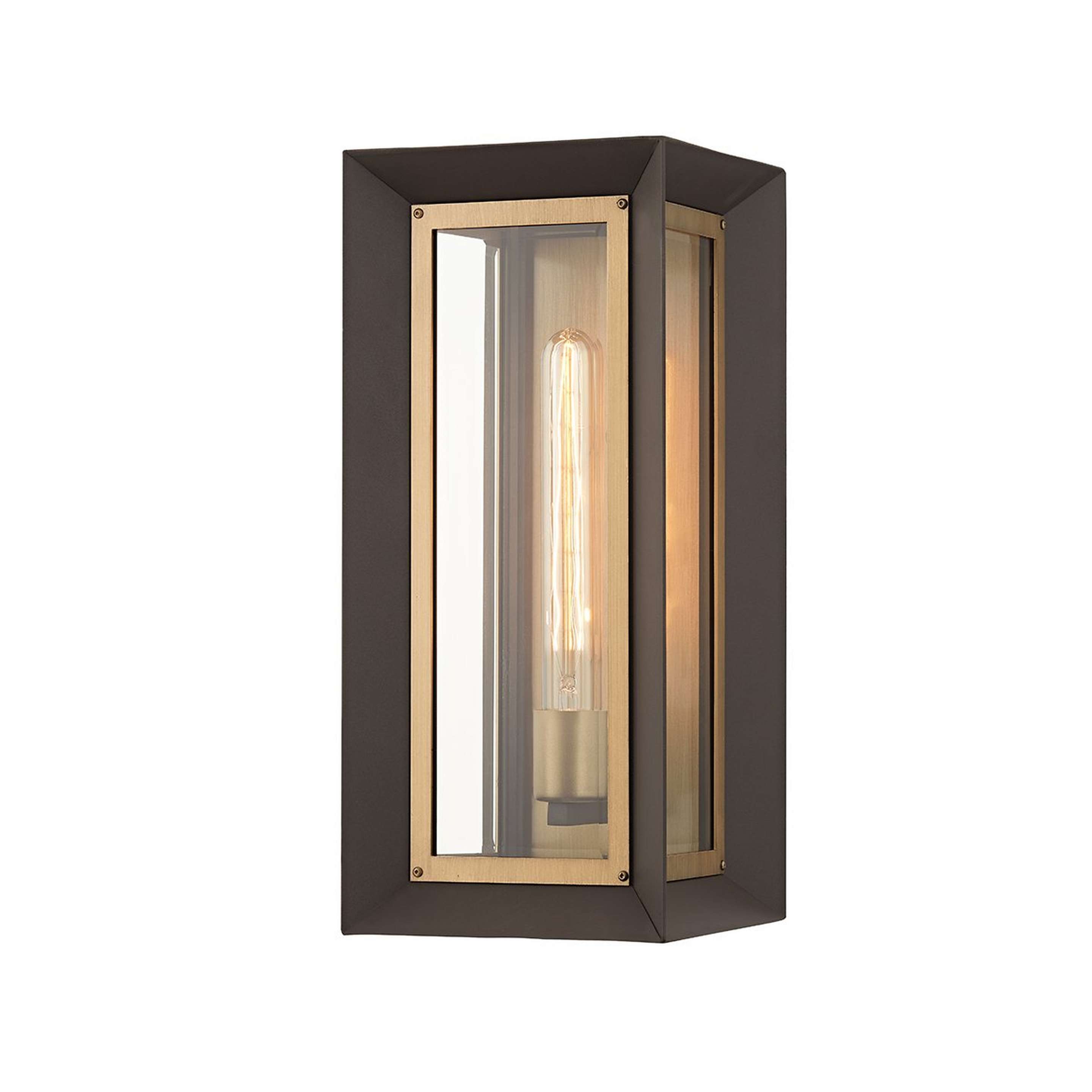 A Inverted Rectangle Outdoor Sconce - Medium with Textured Bronze / Brass / Clear Glass color