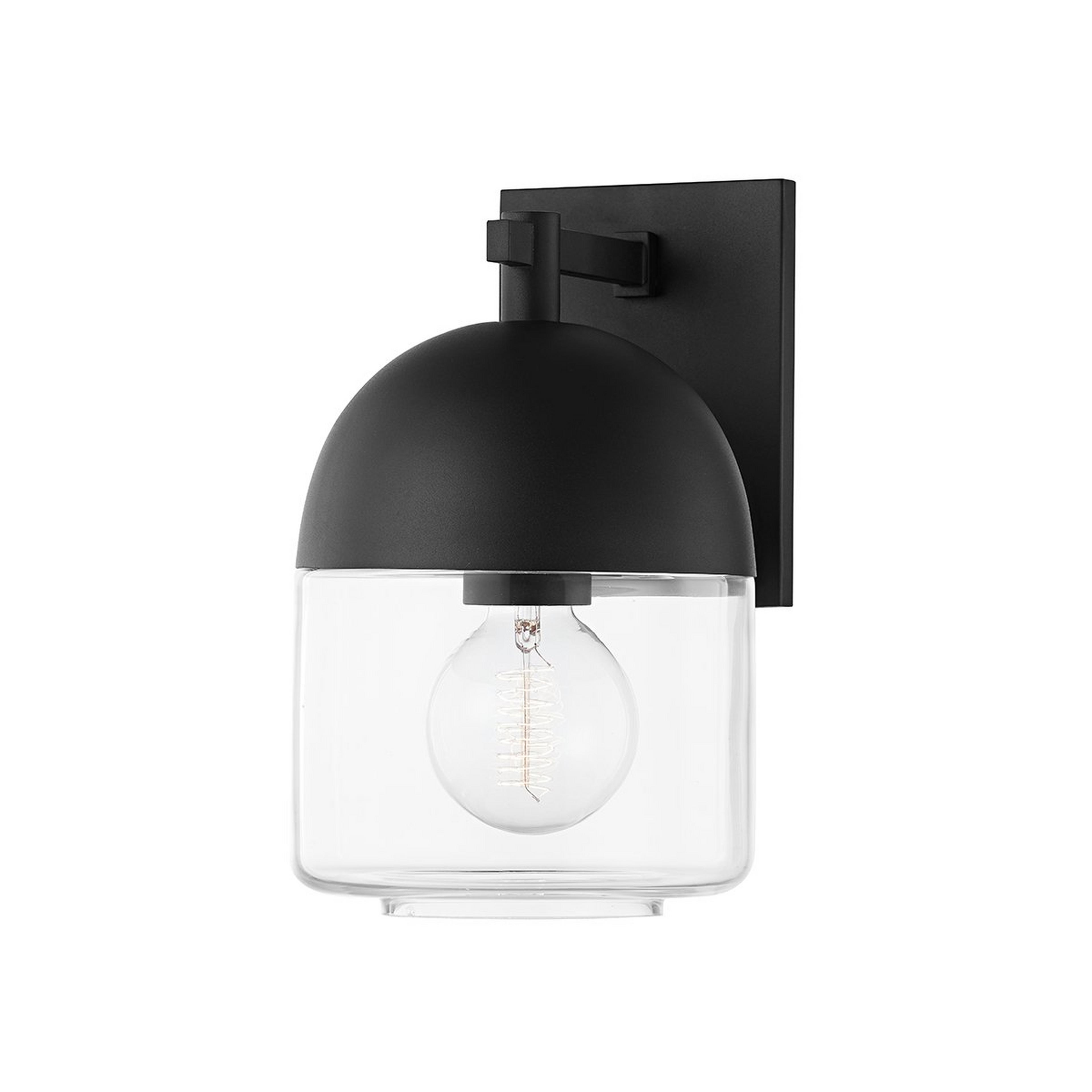 A Tenyson Outdoor Sconce with Textured Black / Clear Glass color