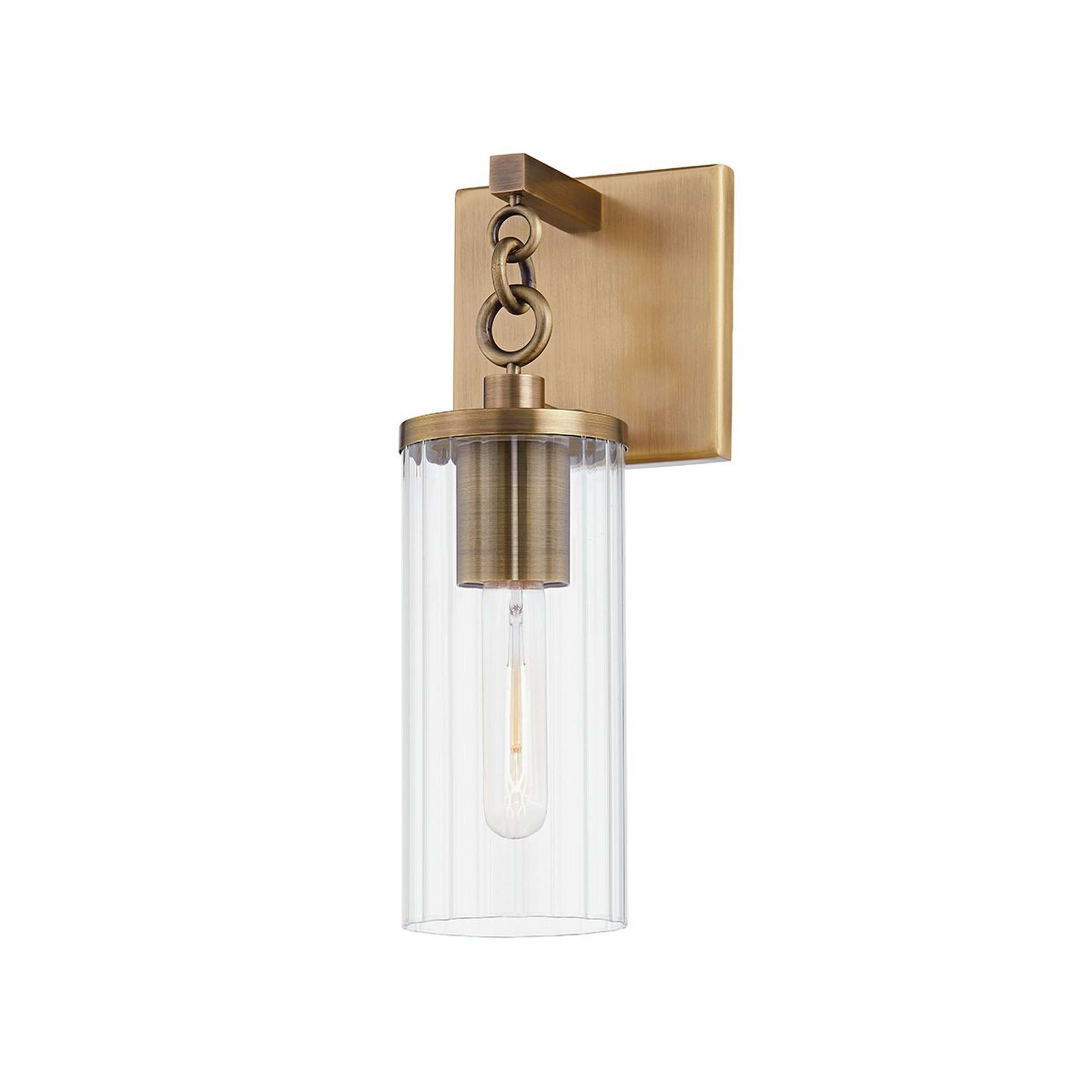 A Thibeaux Outdoor Sconce - Small with Patina Brass / Ribbed Clear Glass color