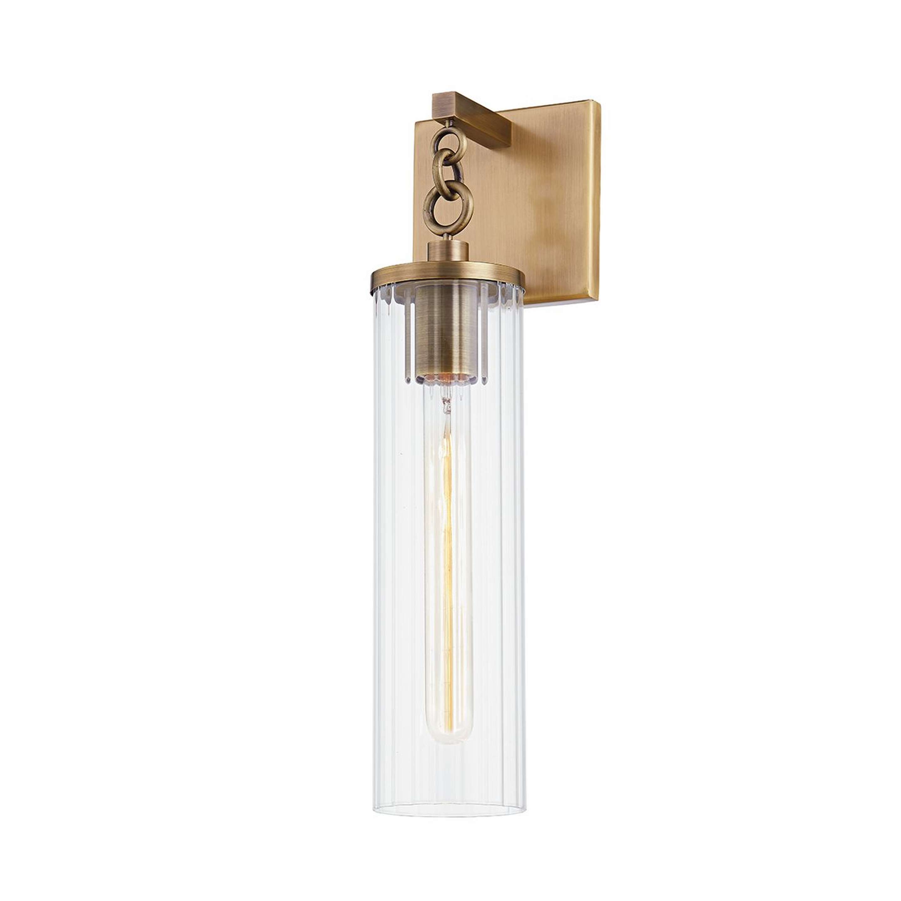 A Thibeaux Outdoor Sconce - Medium with Patina Brass / Ribbed Clear Glass color