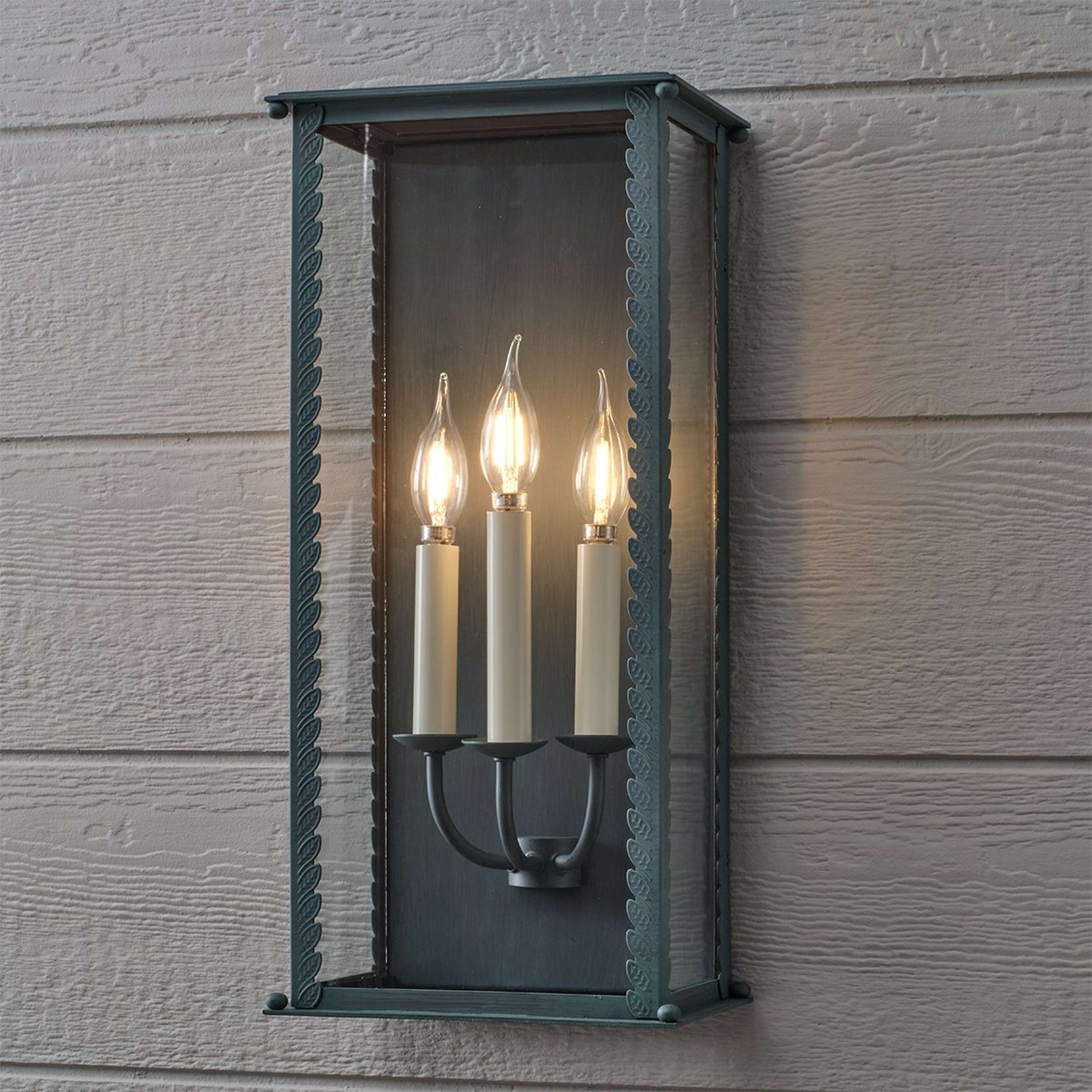 A Liana Outdoor Sconce - Large with Verdigris / Clear Glass color