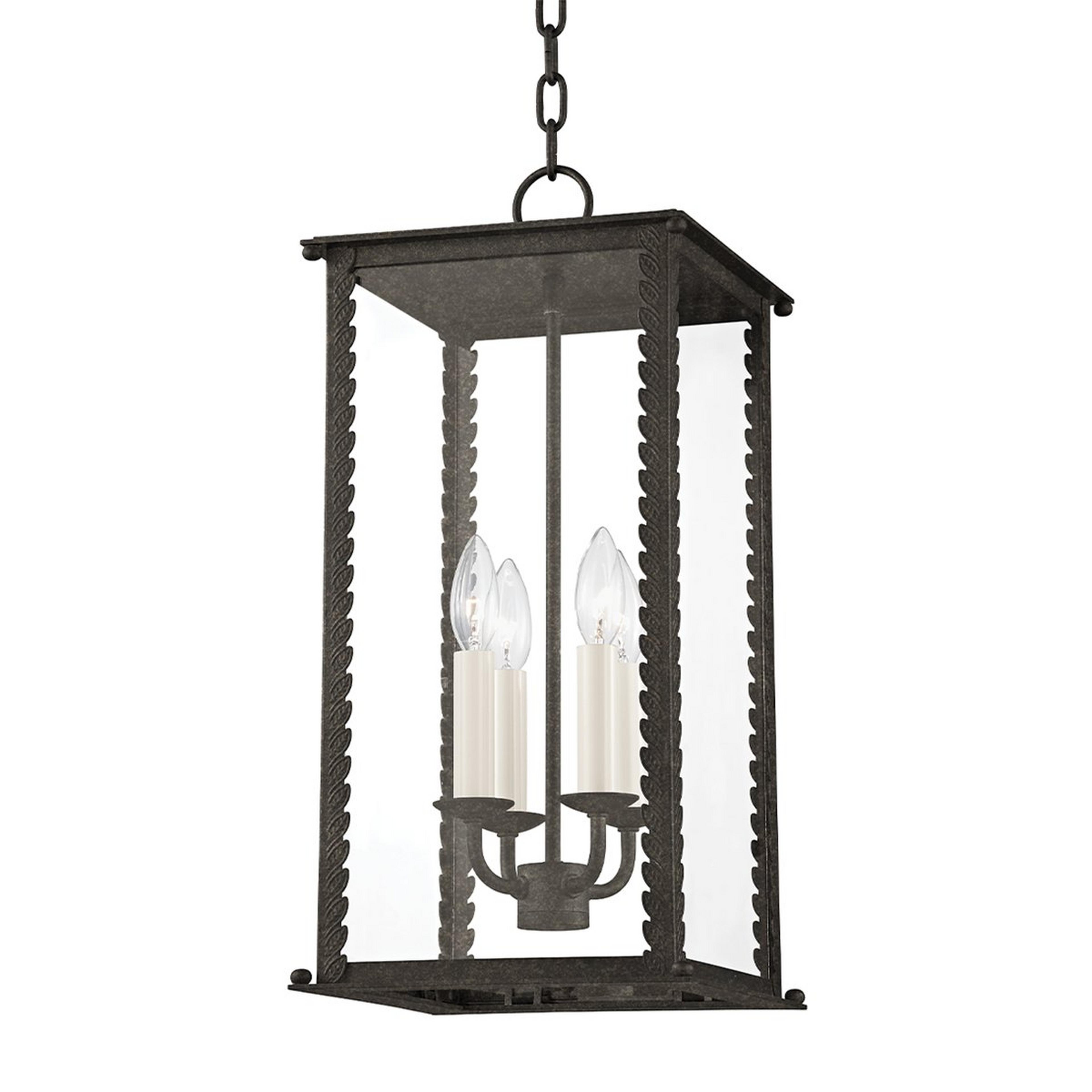 A Liana Outdoor Hanging Lantern with French Iron / Clear Glass color
