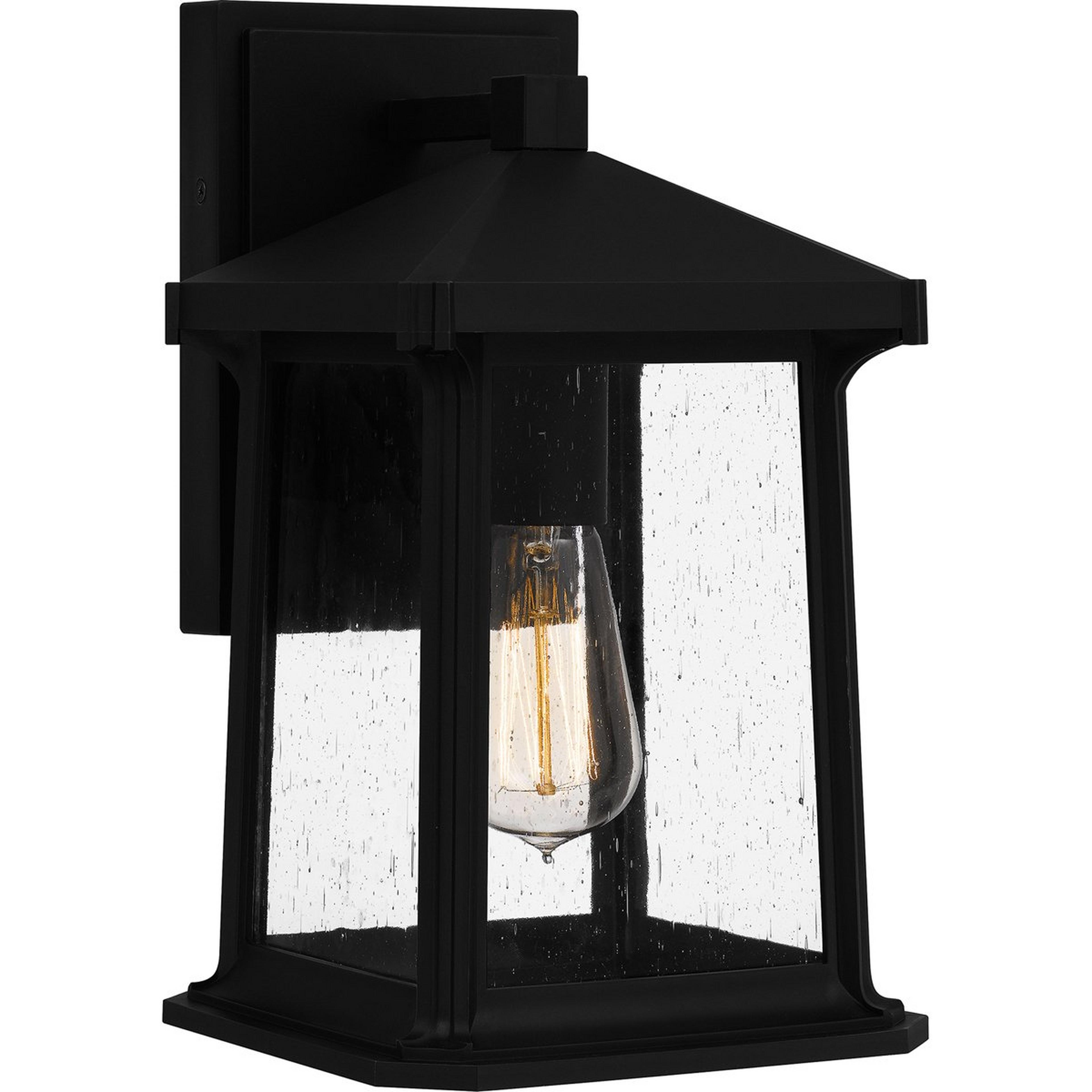 A Chandra Outdoor Sconce with Matte Black / Seeded Glass color