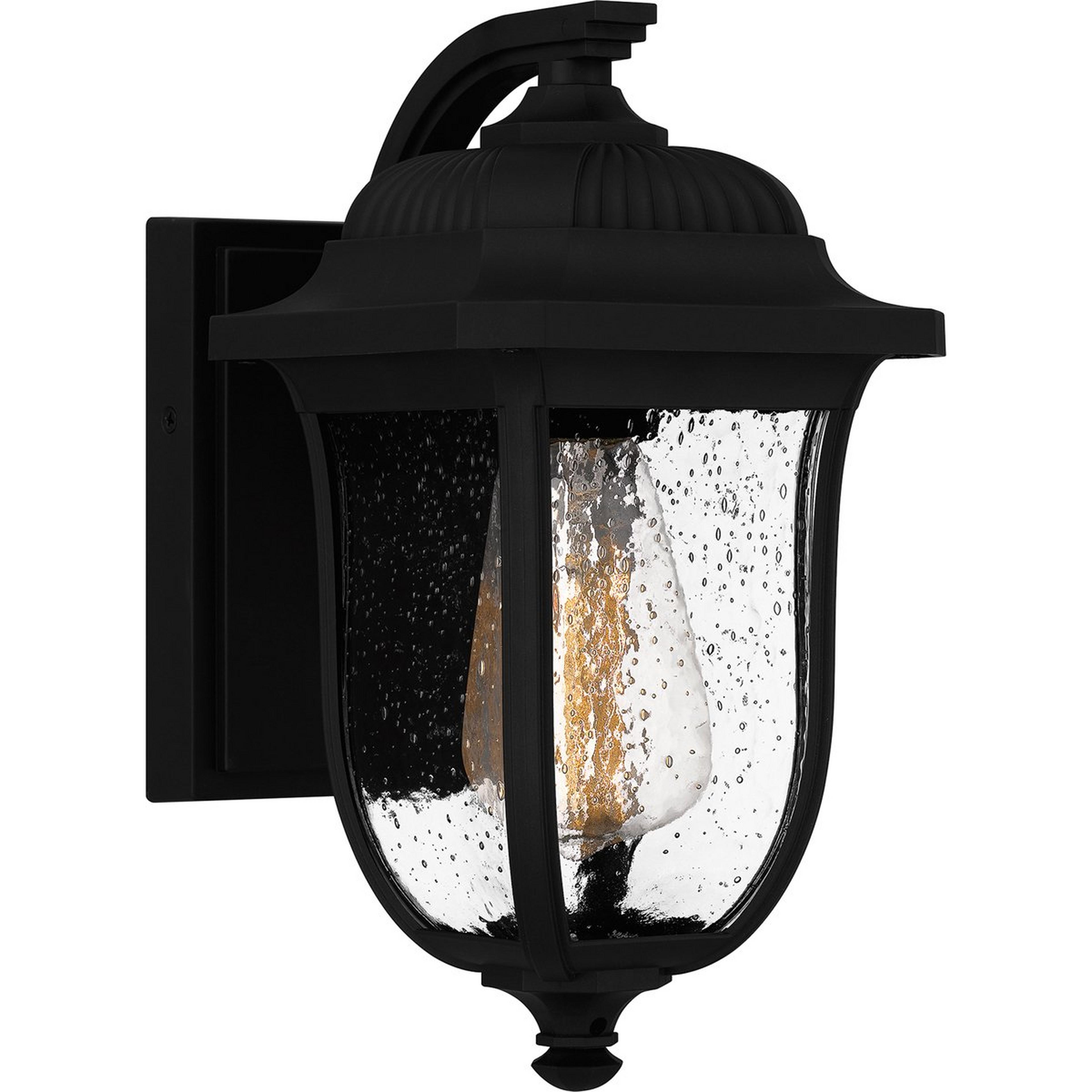 A Belmonte Outdoor Sconce - Small with Matte Black / Seeded Glass  color
