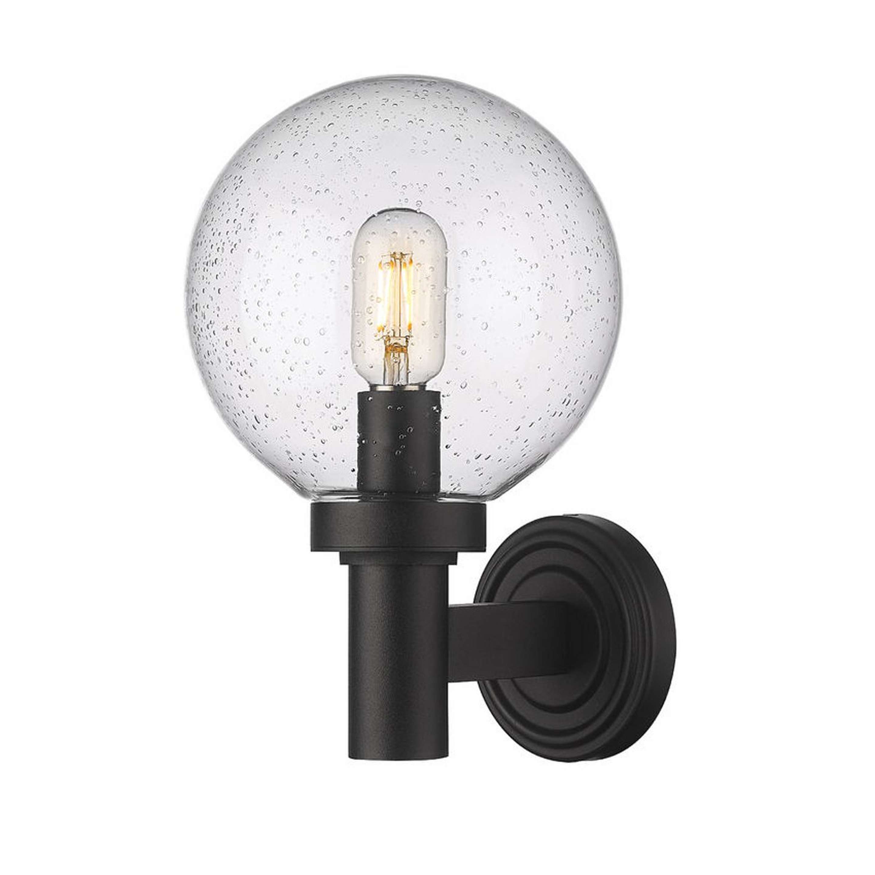 A Norwich Seeded Glass Outdoor Sconce with Matte Black / Seeded Glass color