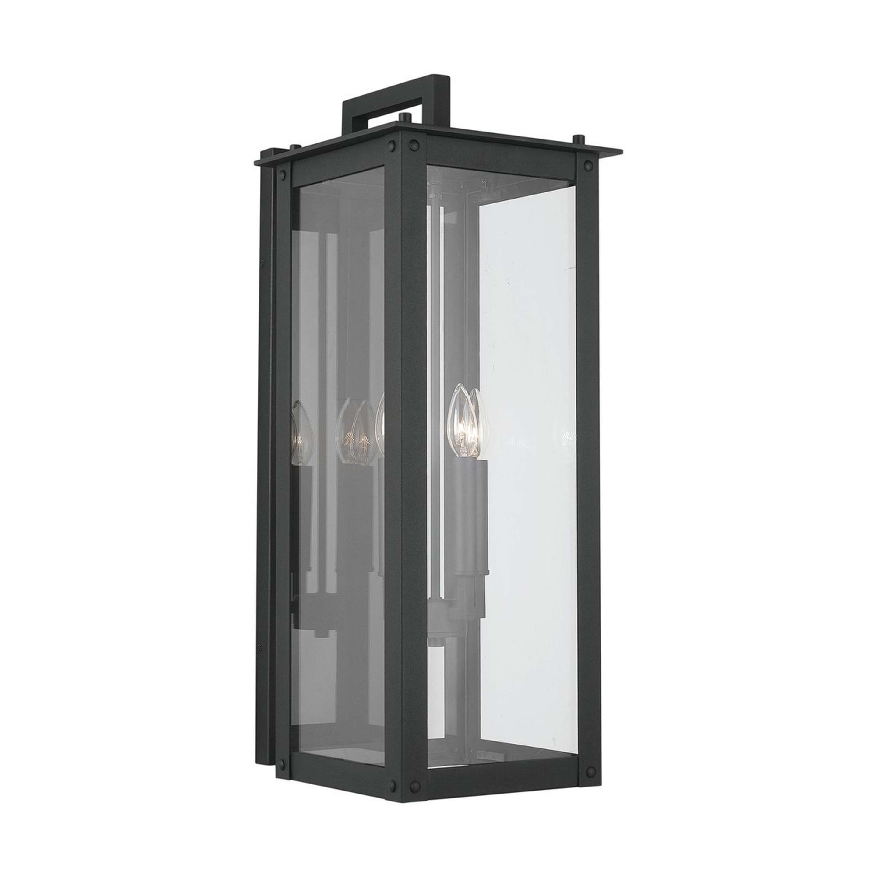 A Classic Wistar Outdoor Sconce - Large with Black / Clear Glass color
