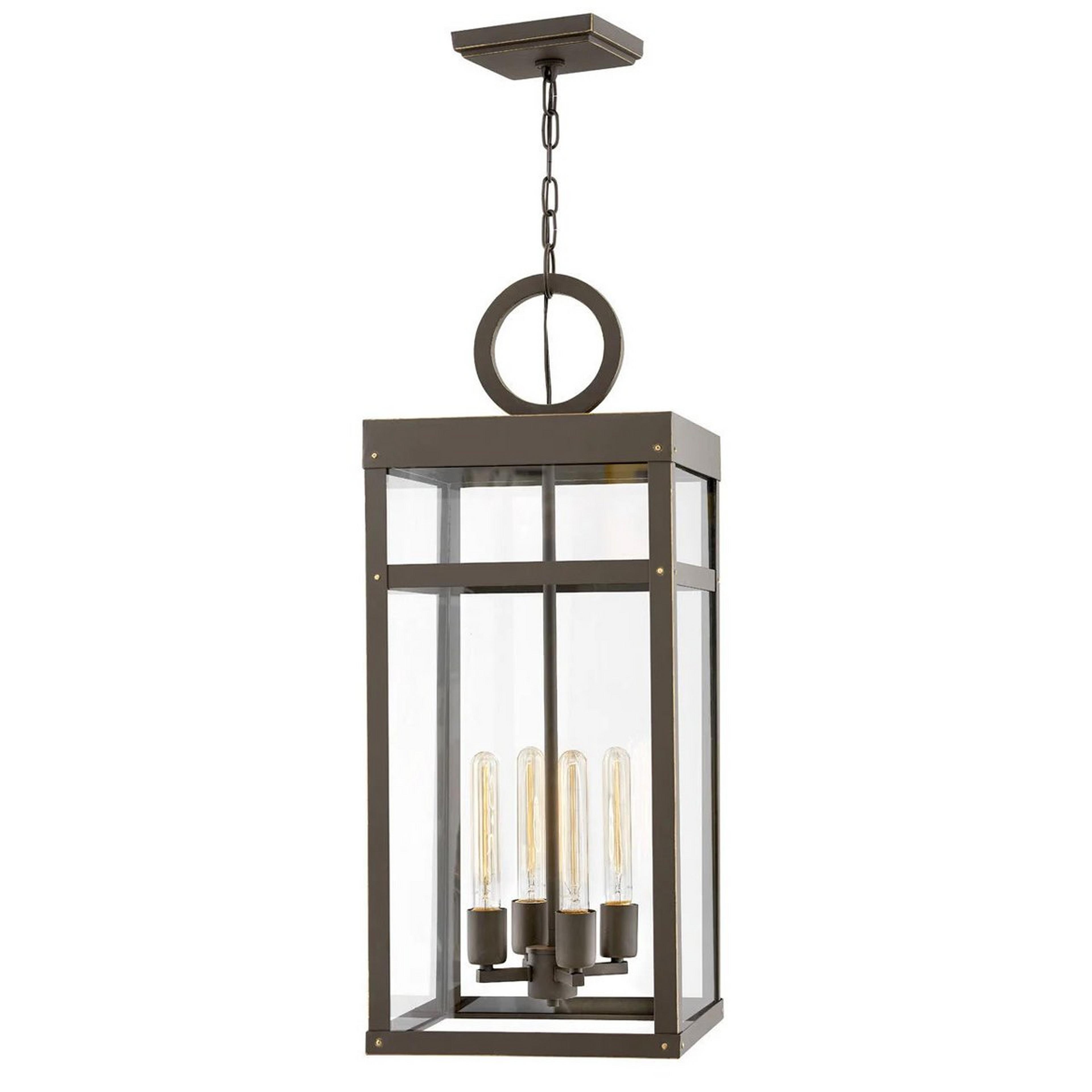 A Vintage Suspended Pane Outdoor Lantern with Oil Rubbed Bronze / Clear Glass color