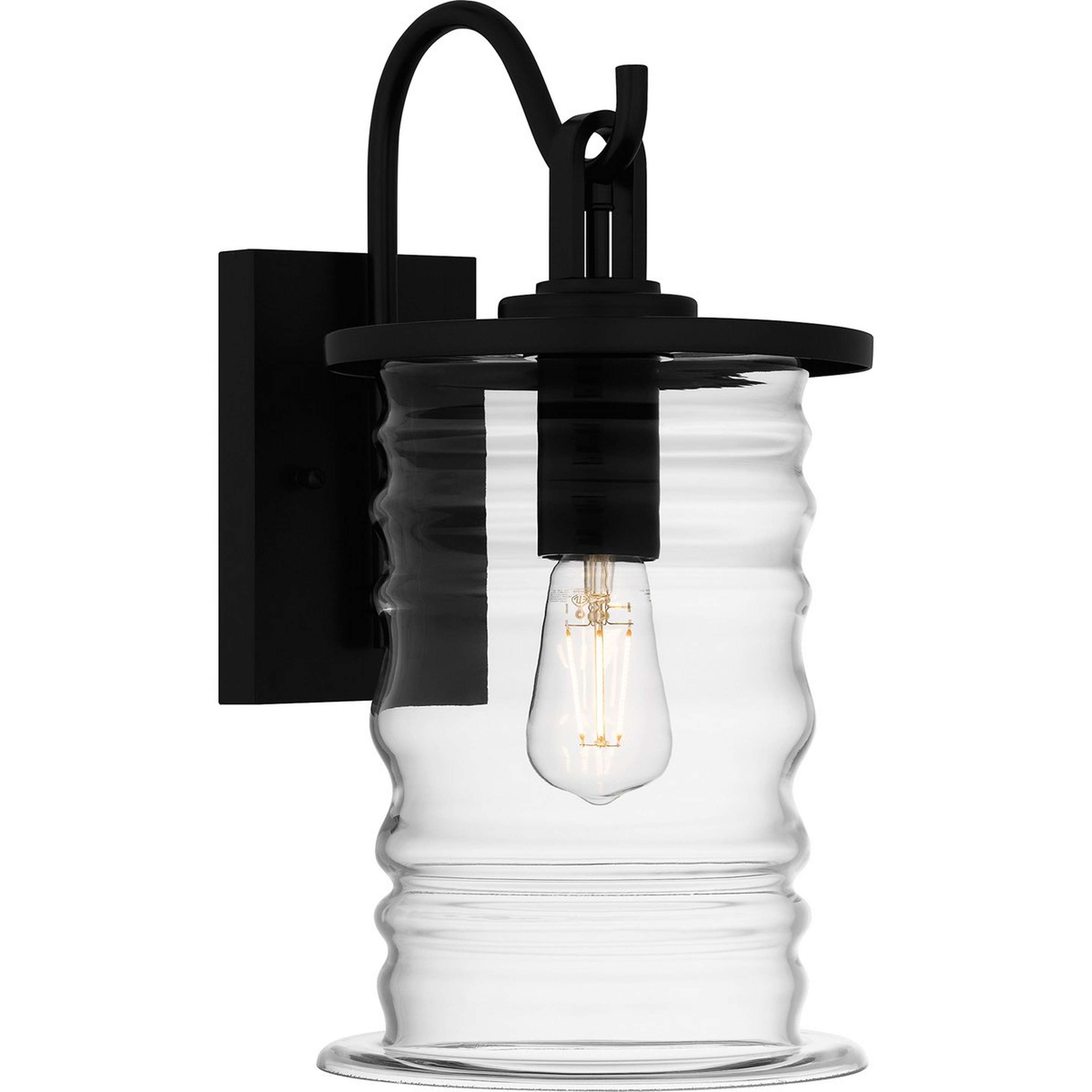 A Wendell Outdoor Sconce - Large with Matte Black / Ripple Glass color