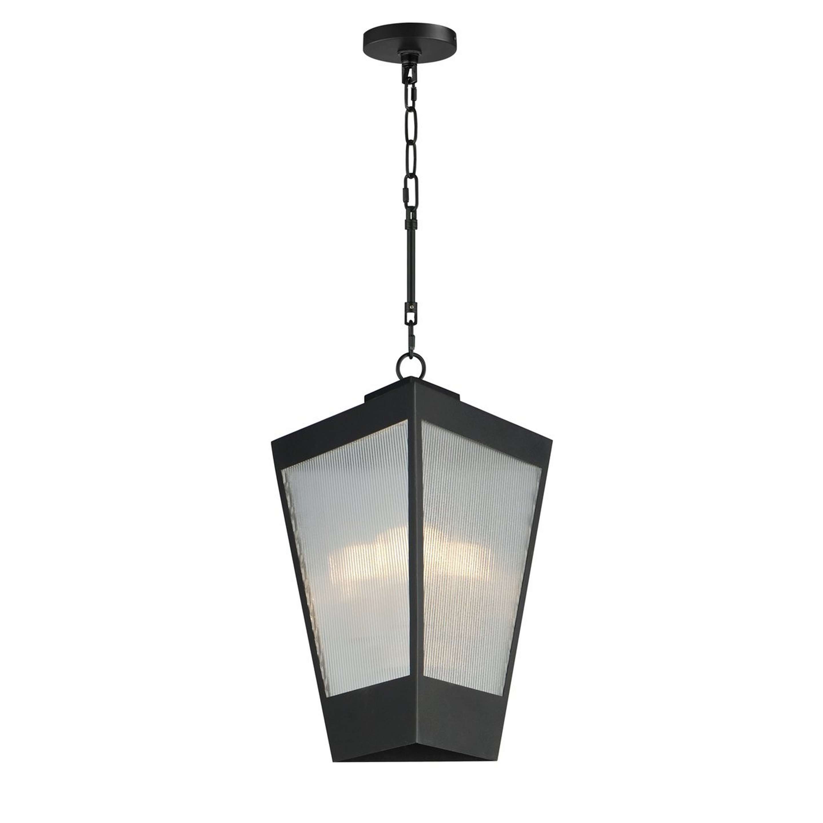 A Kimberly Outdoor Lantern with Black / Brass / Clear Ribbed Glass color