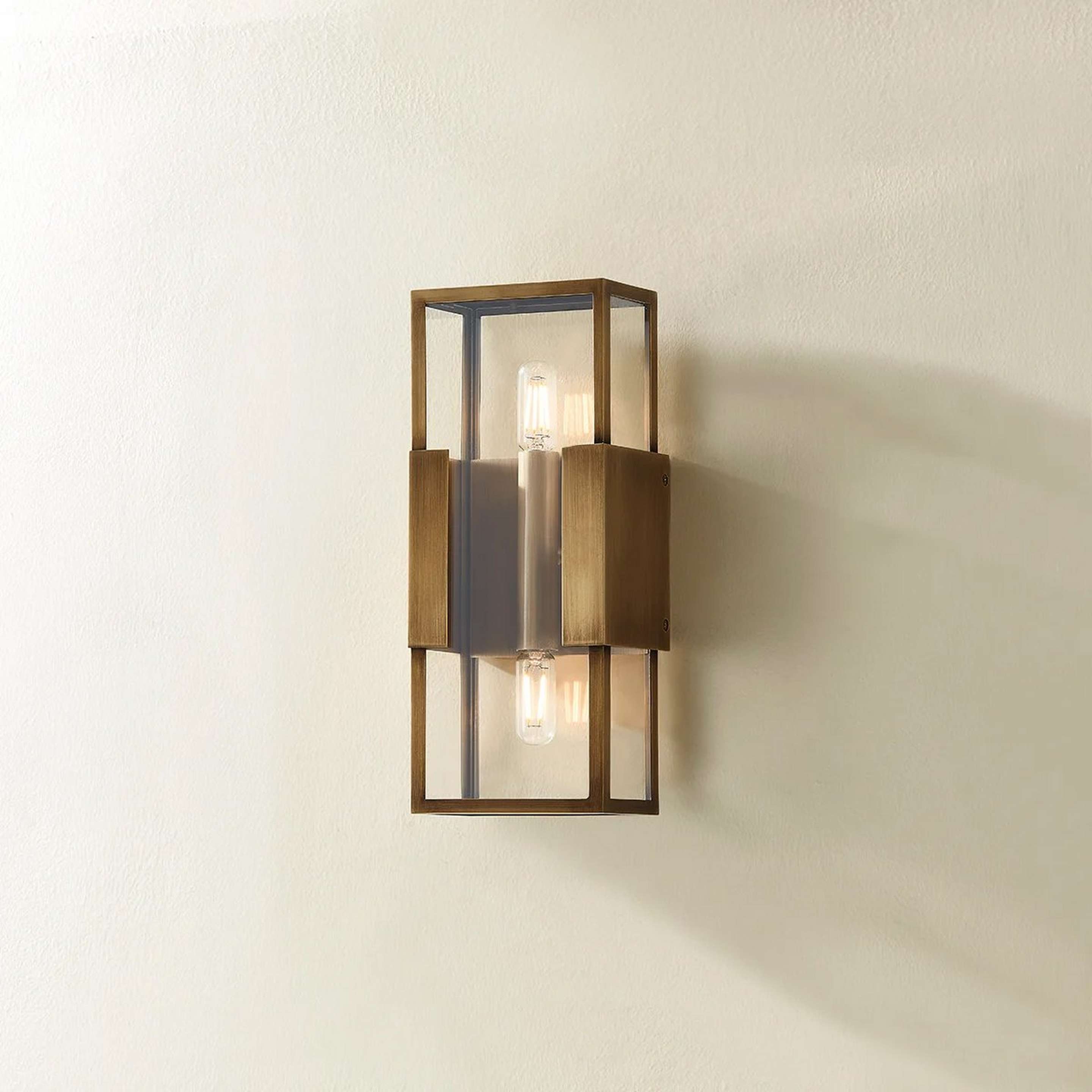 A Belen Outdoor Sconce - Short with Brass / Clear Glass color