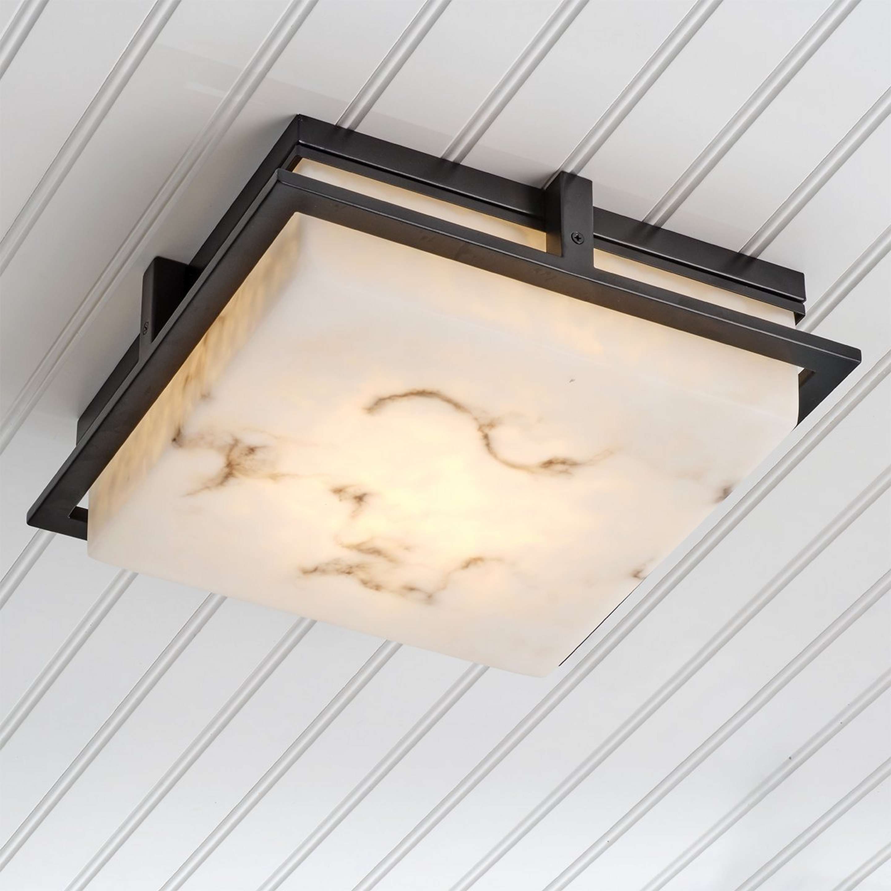 A Melusine Outdoor Ceiling Light with Matte Black / Faux Alabaster Resin color