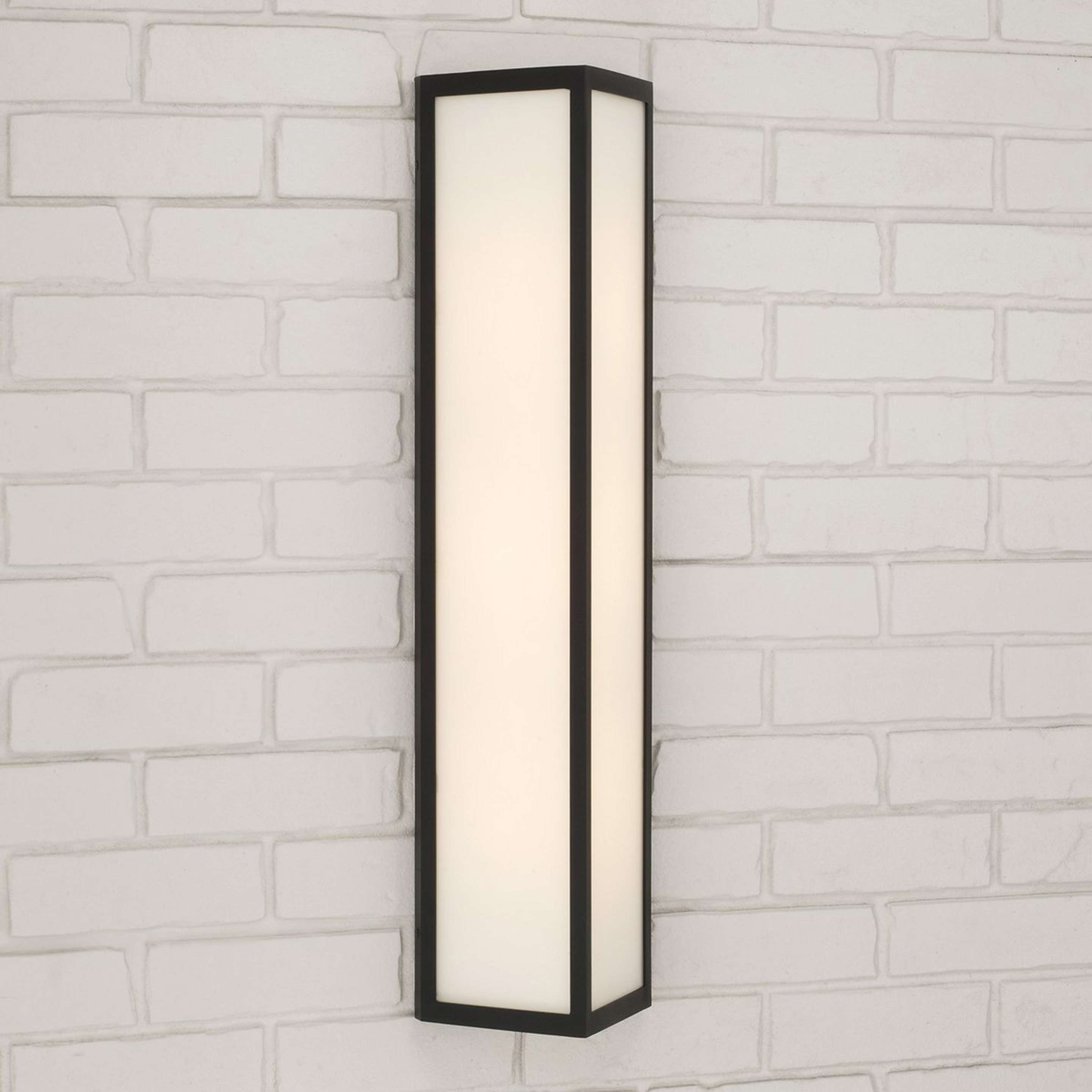 A Parkman LED Outdoor Sconce - Large with Black / White Glass color