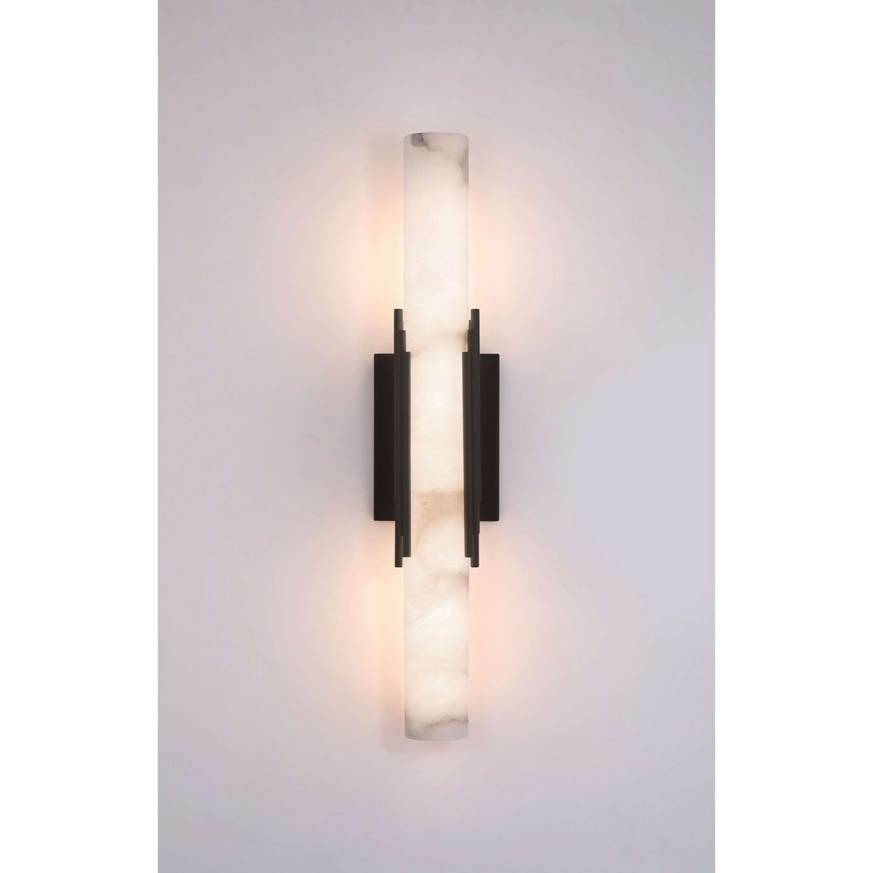 A Keystone LED Outdoor Sconce - 22" with Bronze / Natural Alabaster color
