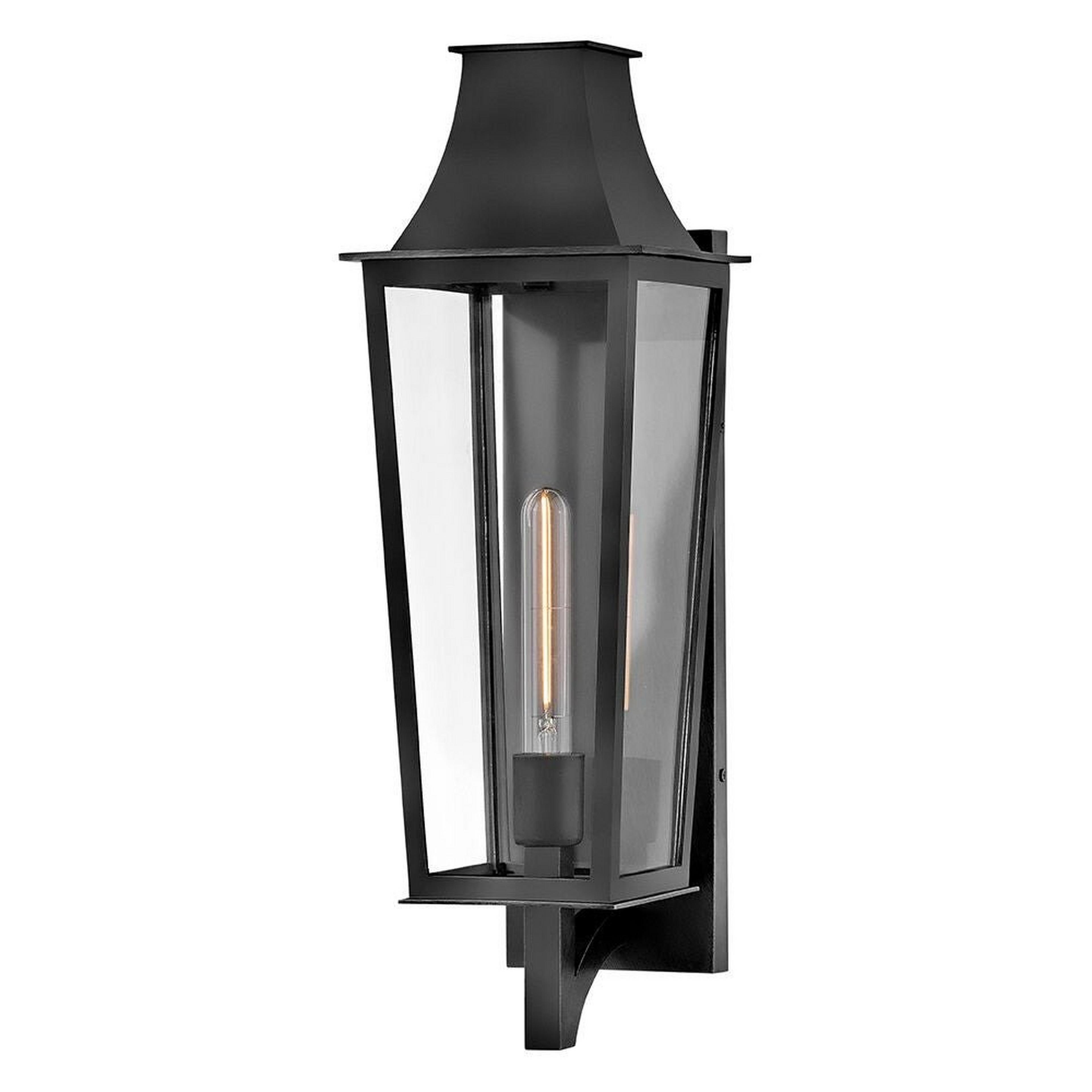 A Sarasota Outdoor Sconce - Medium with Black / Clear Glass color