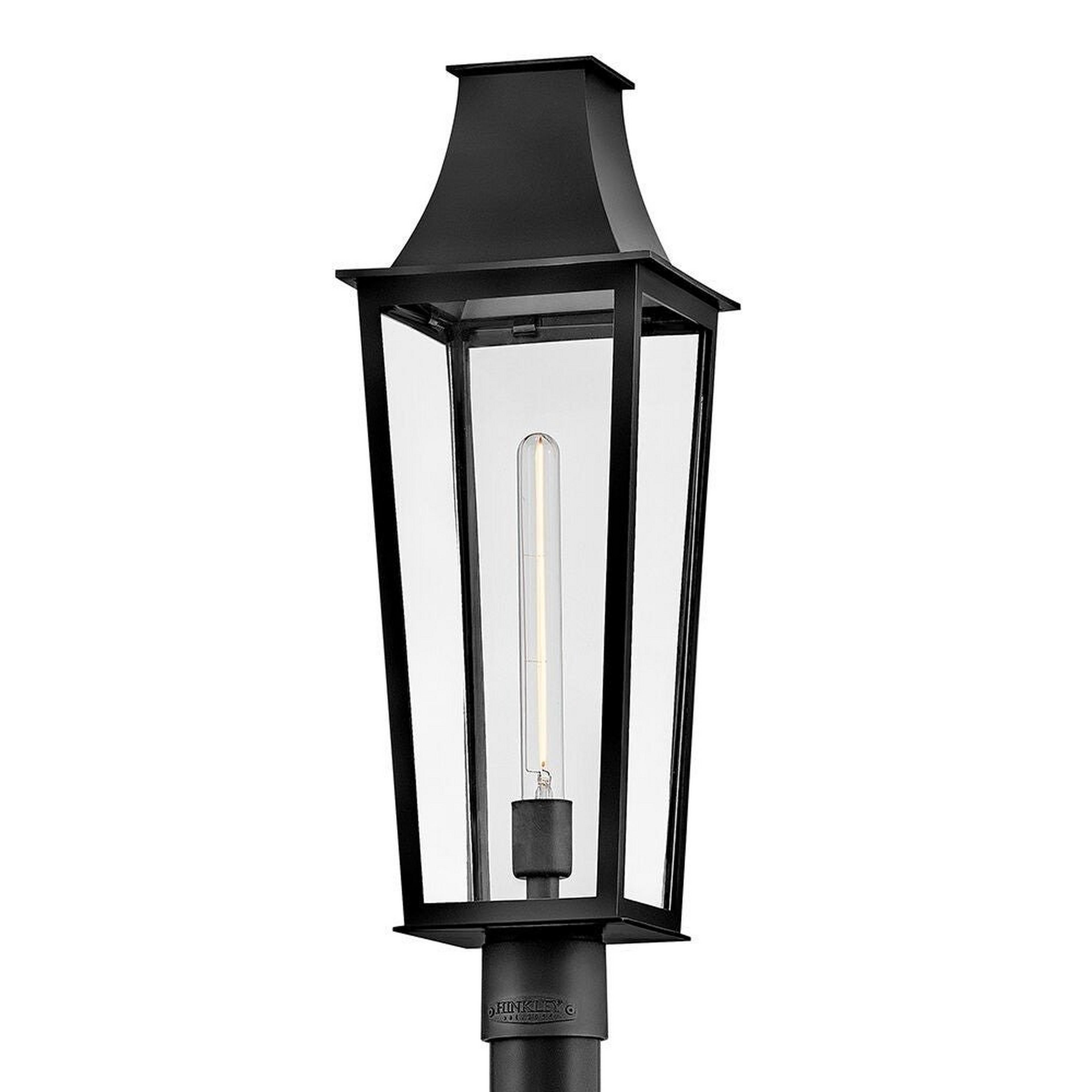 A Sarasota Outdoor Post Light with Black / Clear Glass color