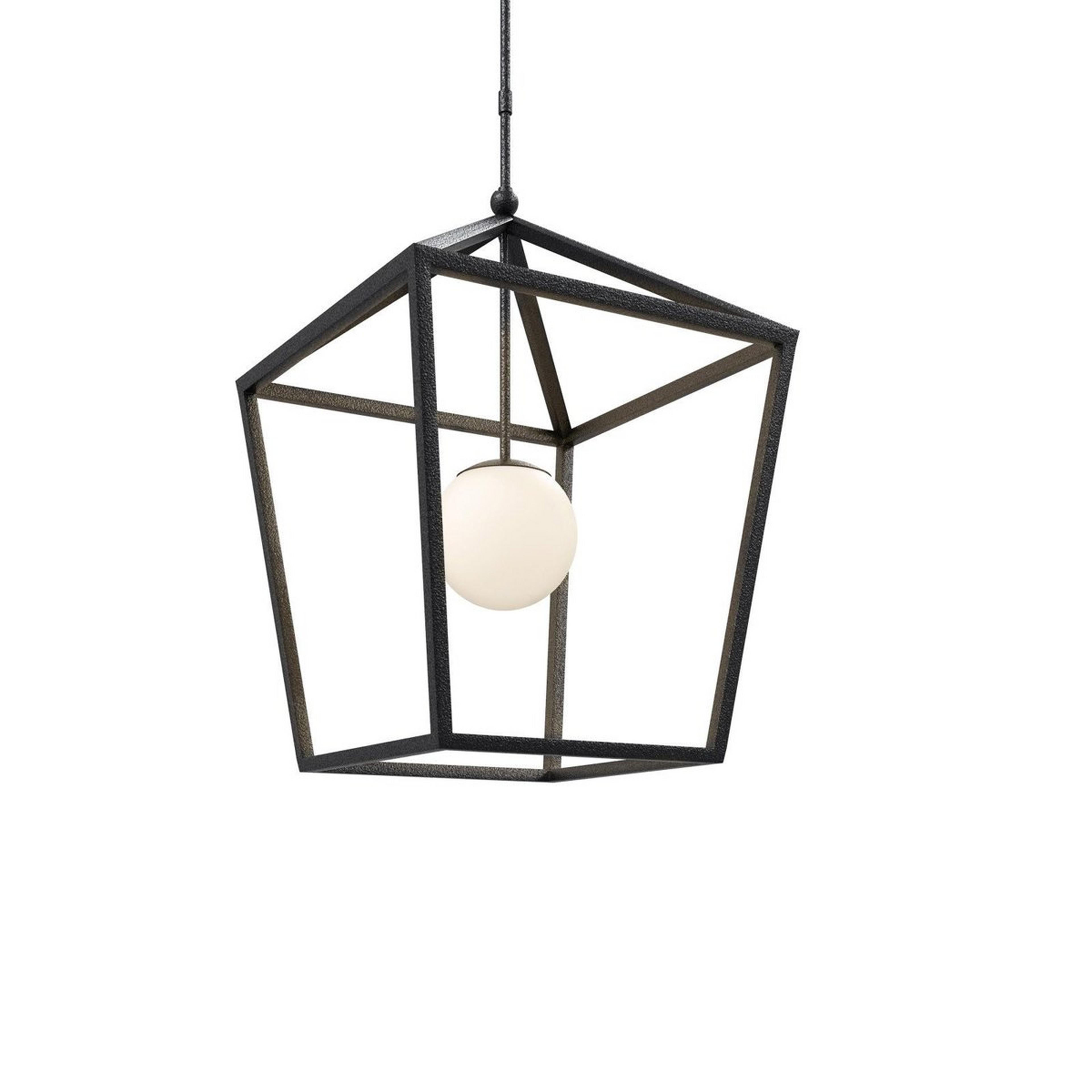 A Kingsford Outdoor Lantern - Large with Black Iron / Opal Glass color