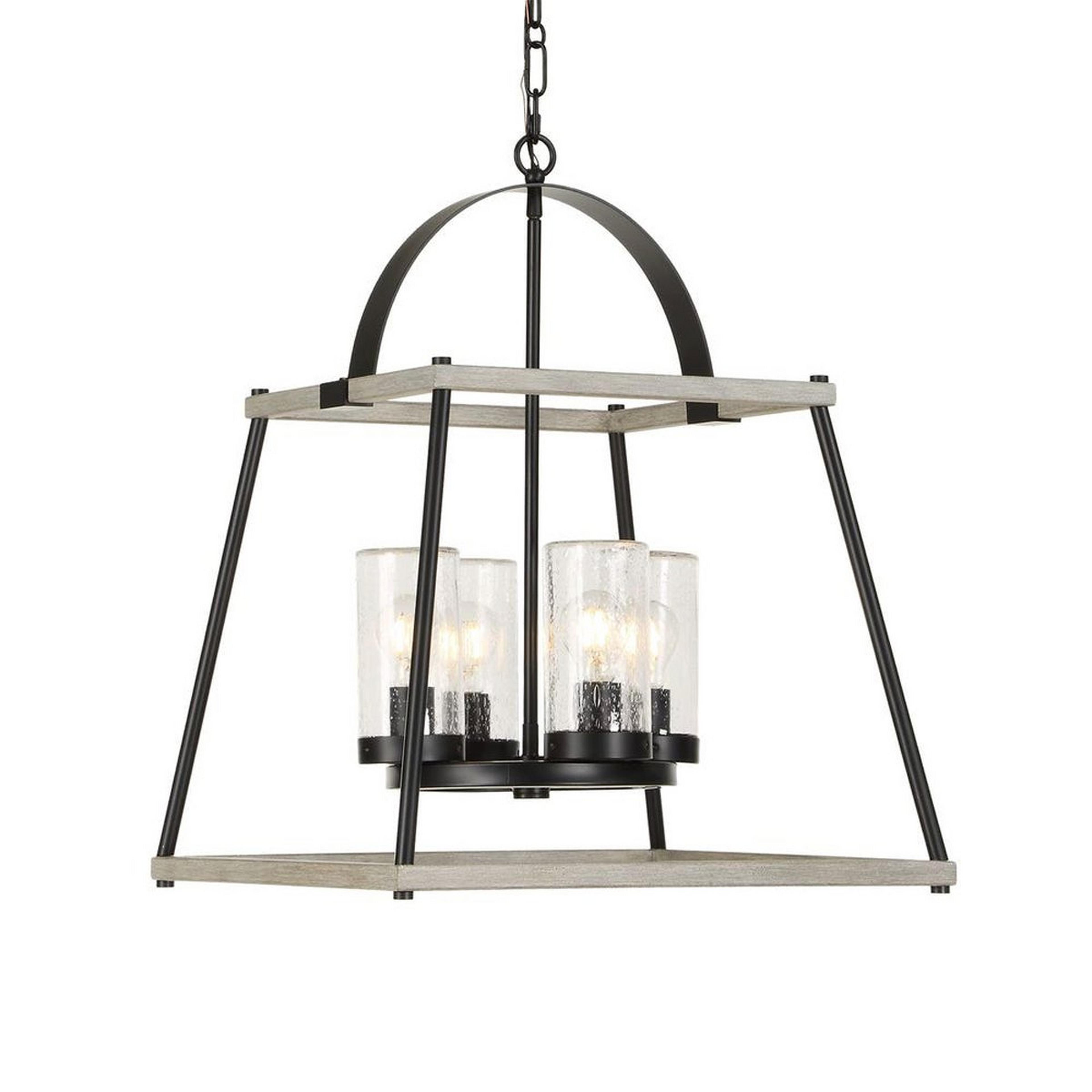 A Guildhall Indoor / Outdoor Lantern with Black / Faux Beechwood / Seeded Glass color