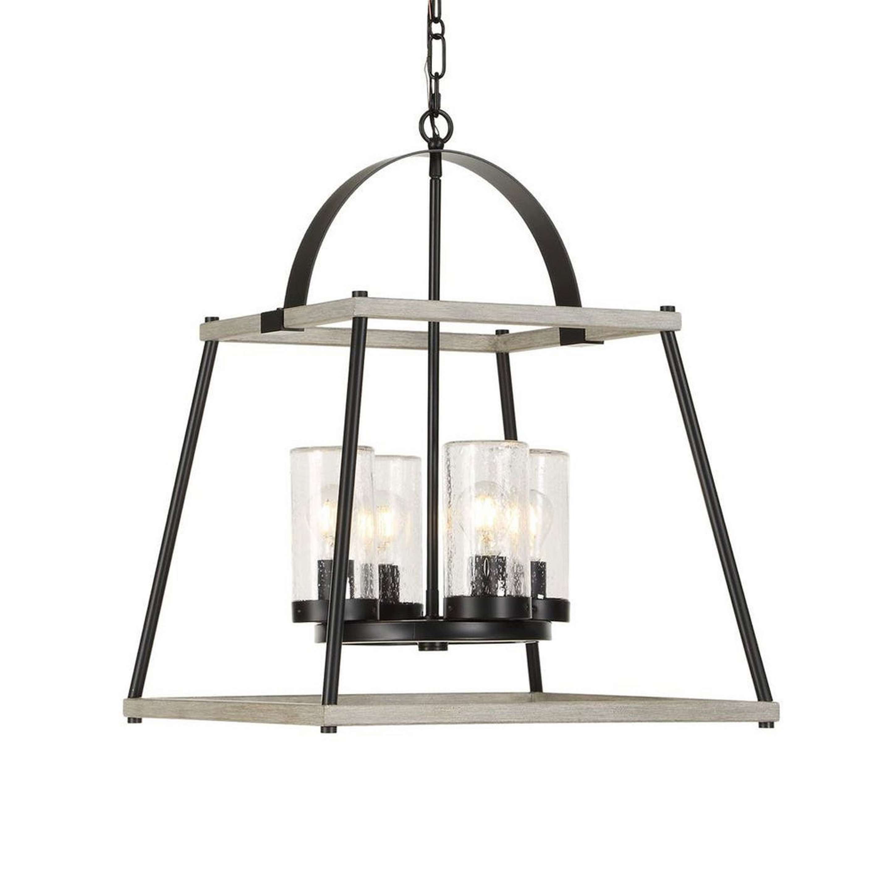 A Guildhall Indoor / Outdoor Lantern with Black / Faux Beechwood / Seeded Glass color