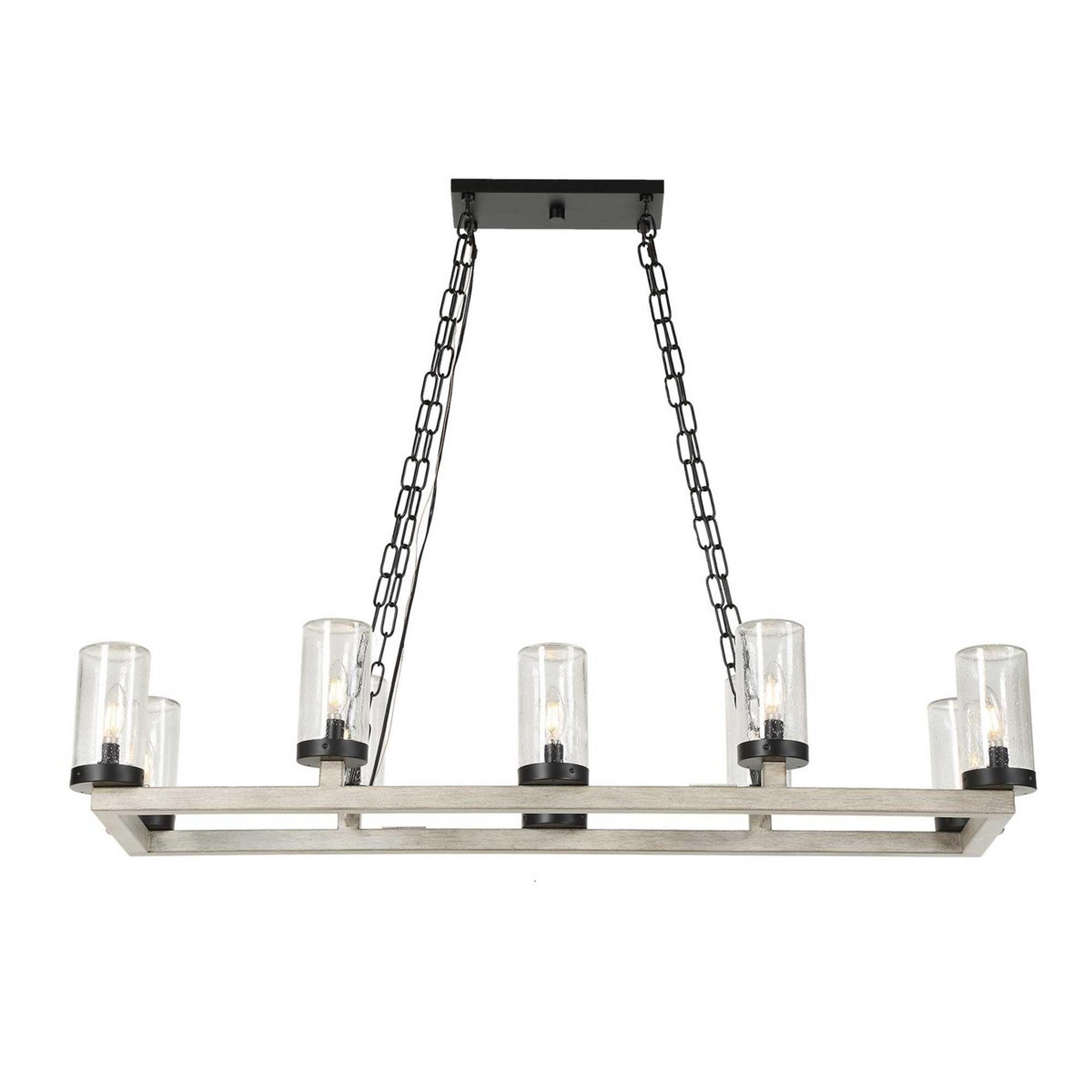 A Guildhall Indoor / Outdoor Island Chandelier with Black / Faux Beechwood / Seeded Glass color