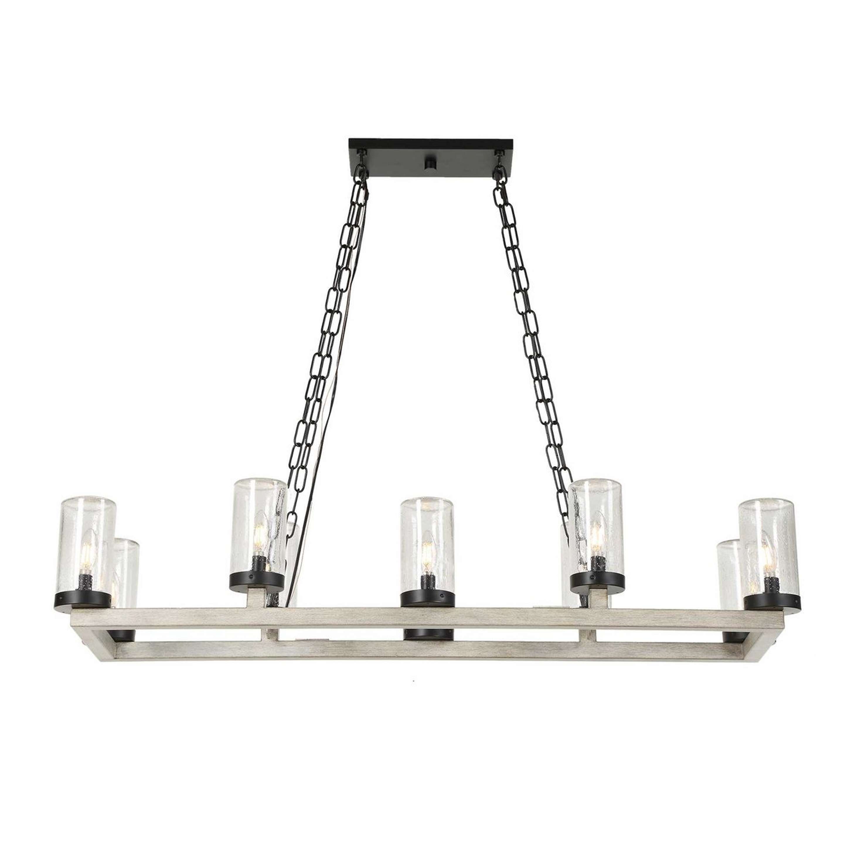 A Guildhall Indoor / Outdoor Island Chandelier with Black / Faux Beechwood / Seeded Glass color