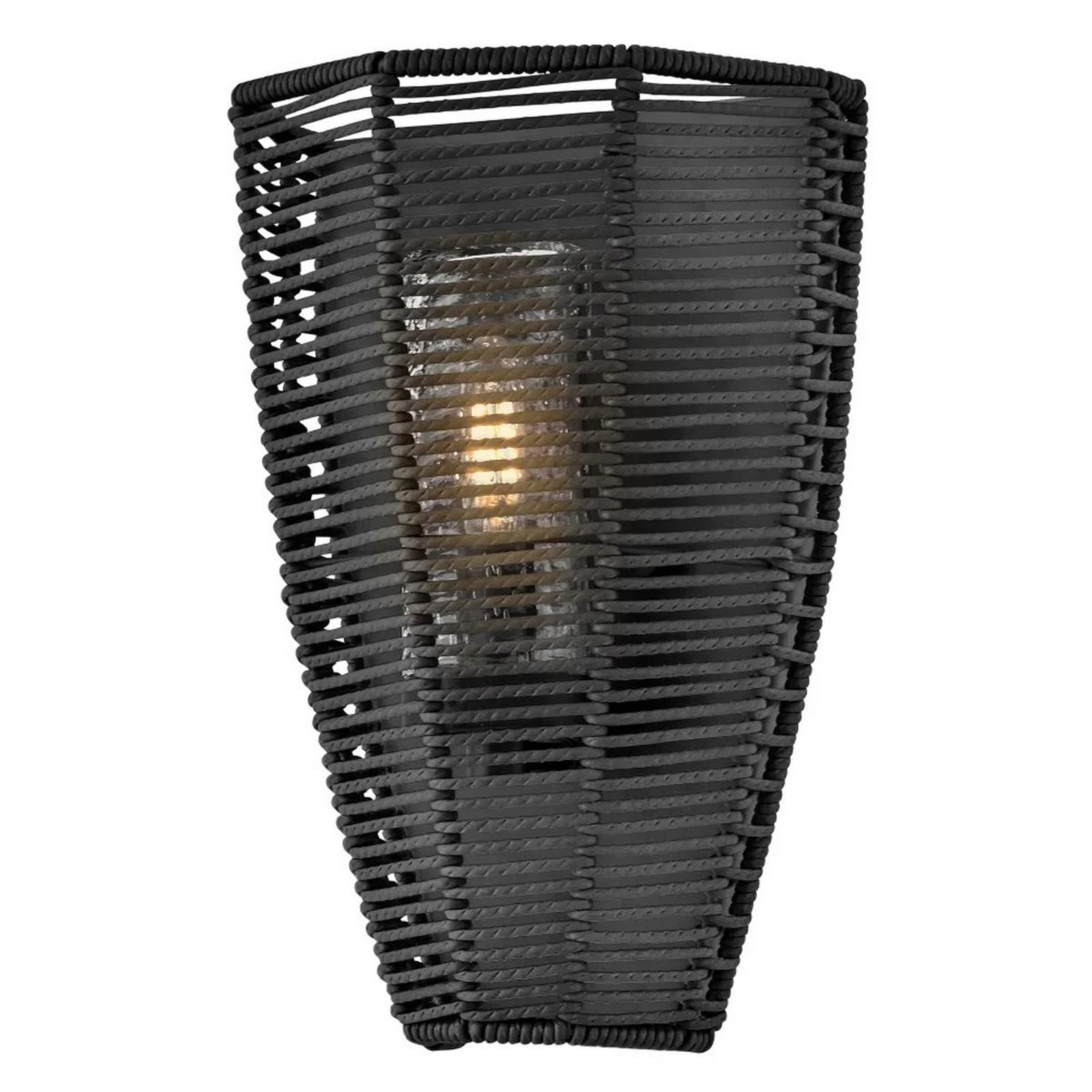 A Organic Modern Outdoor Sconce with Black / Black Rattan / Seeded Glass color