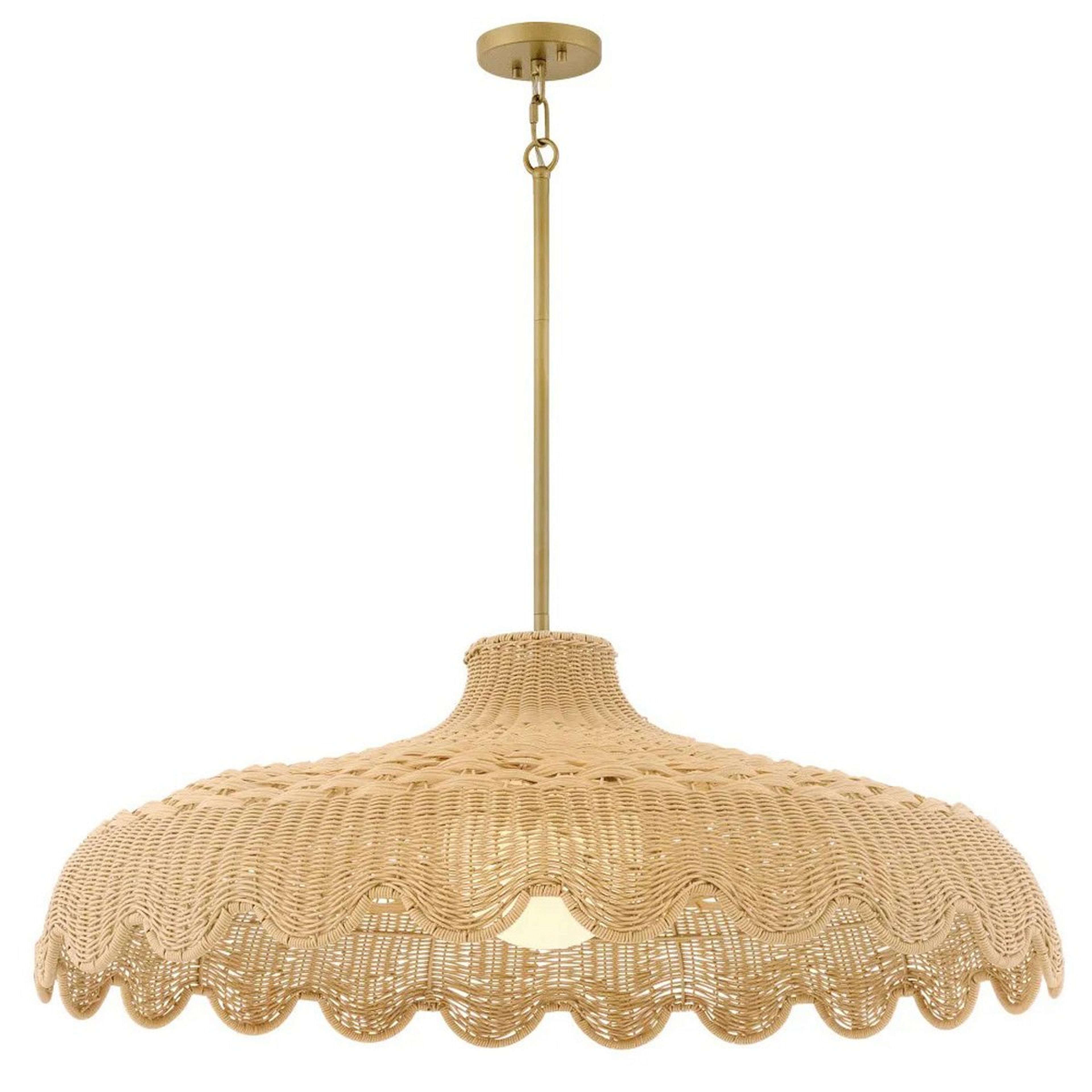A Elobia Outdoor Pendant with Brass / Natural Rattan color