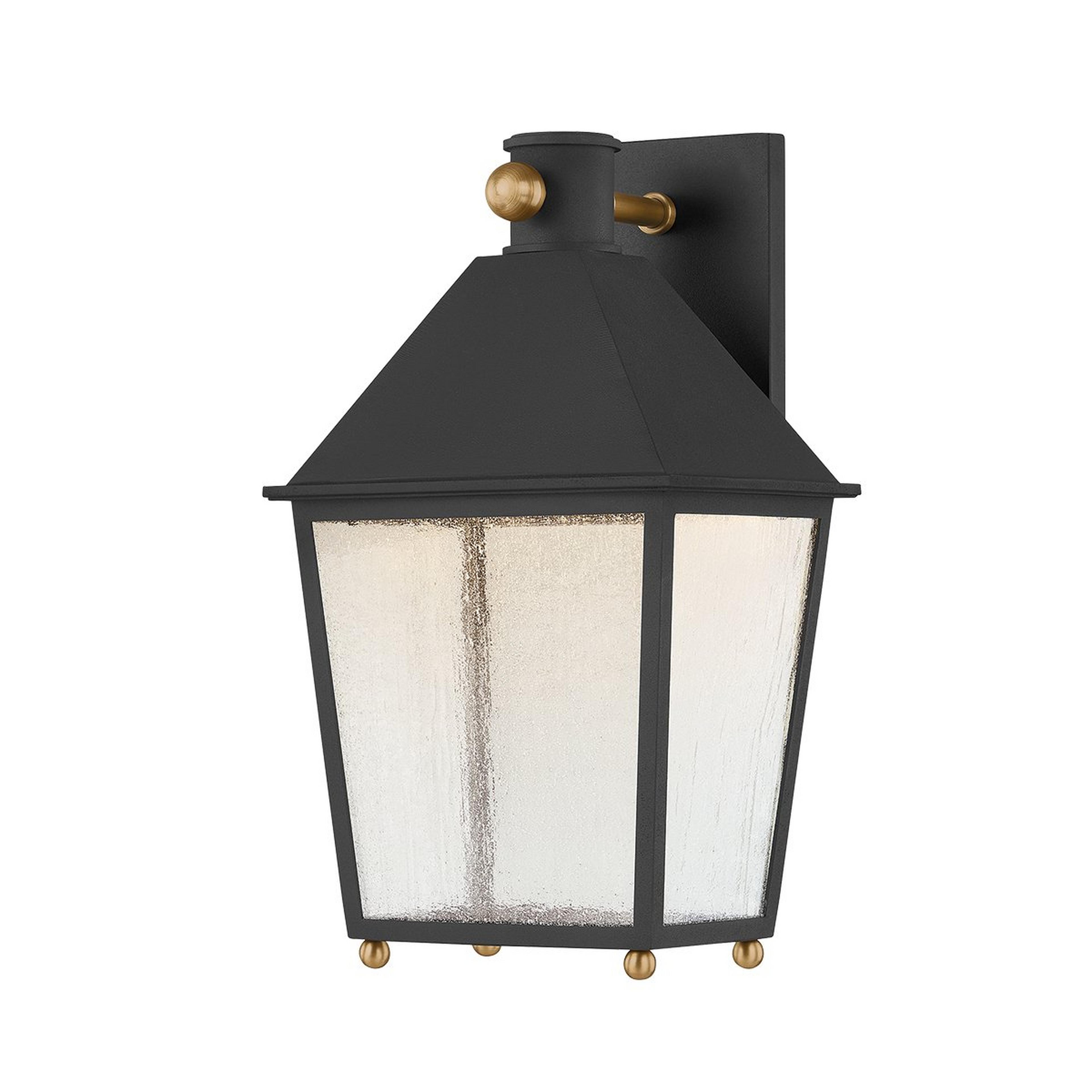 A Sheffield Outdoor Sconce - Small with Black / Seeded Glass / Brass color
