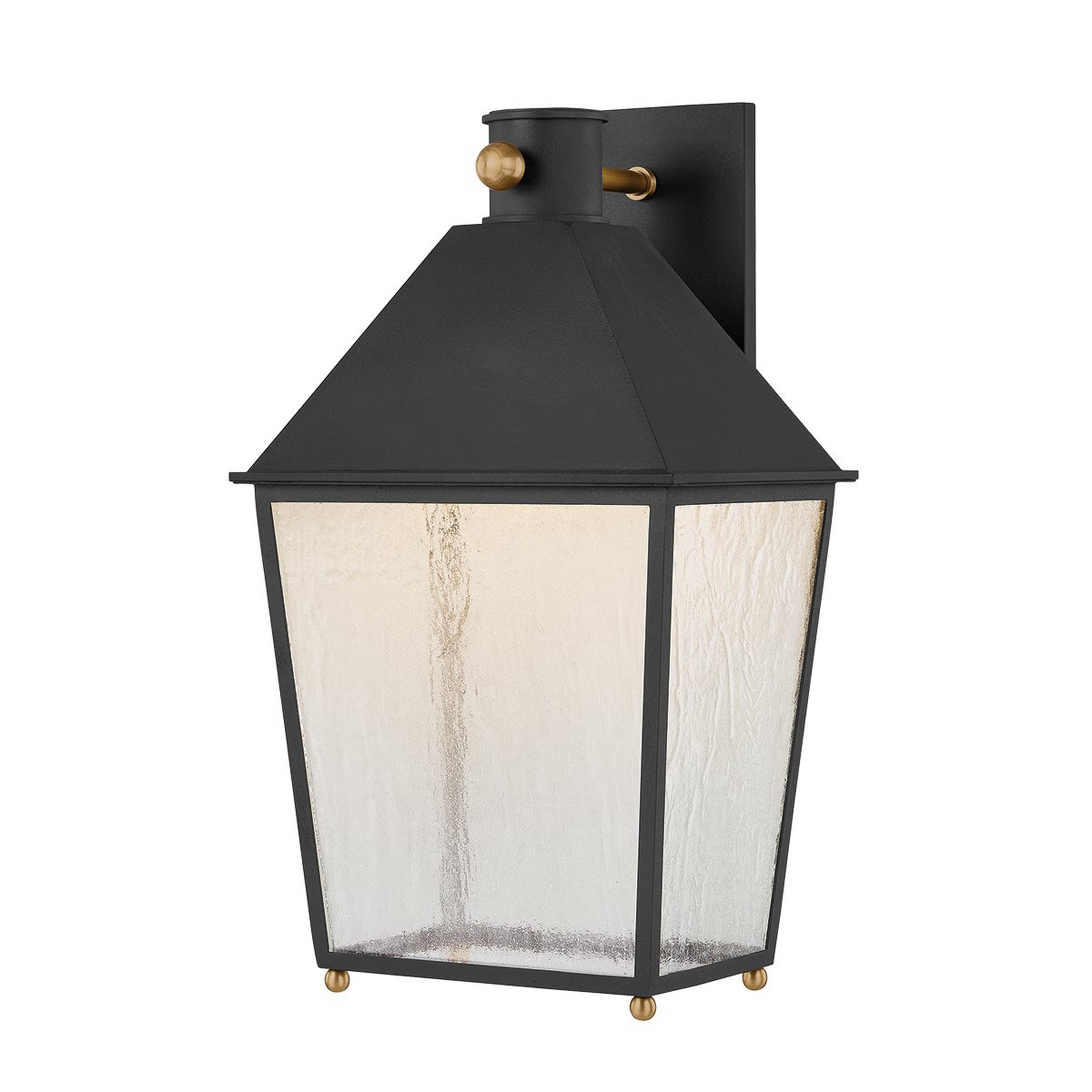 A Sheffield Outdoor Sconce - Large with Black / Seeded Glass / Brass color