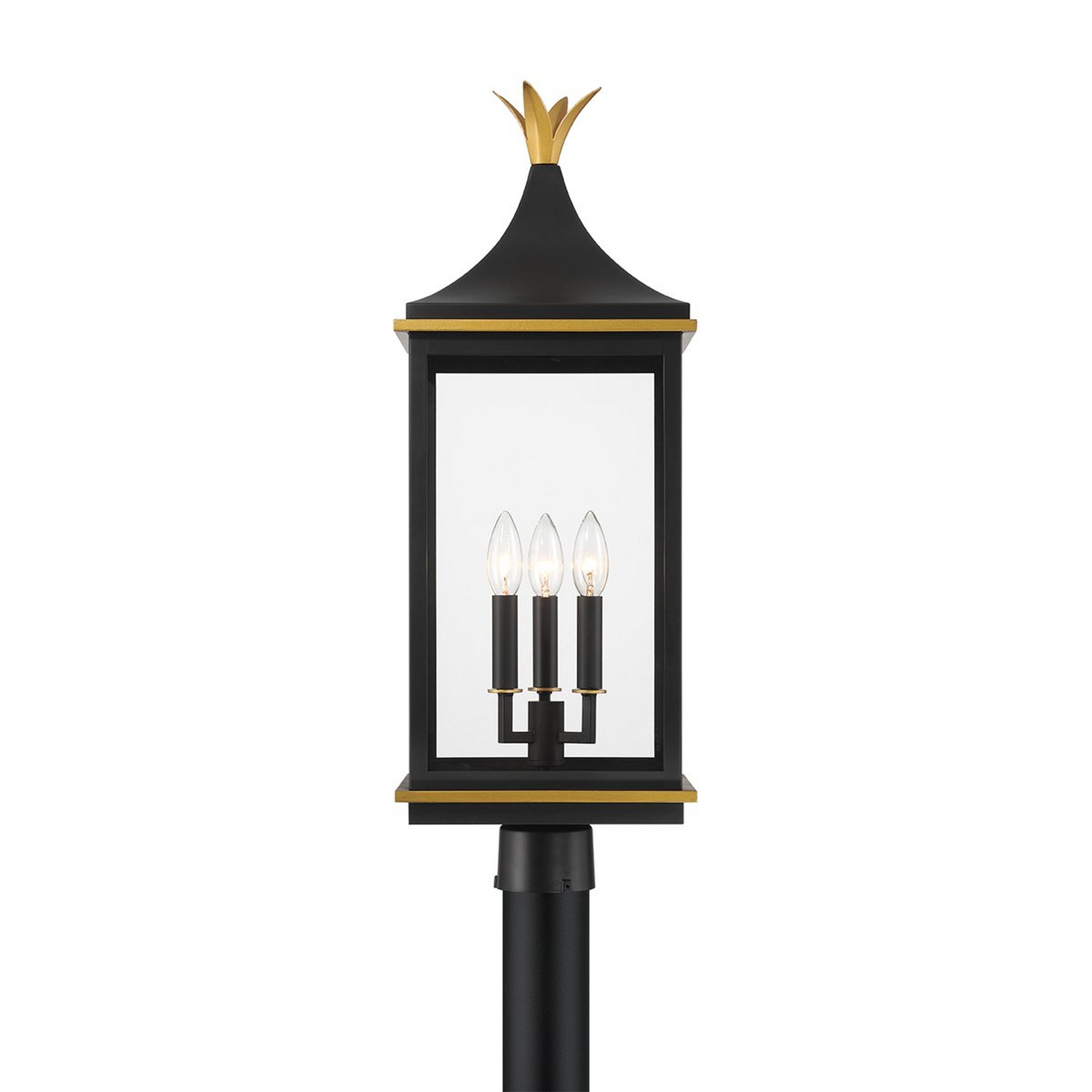 A Ella Outdoor Post Light with Black Matte / Gold color