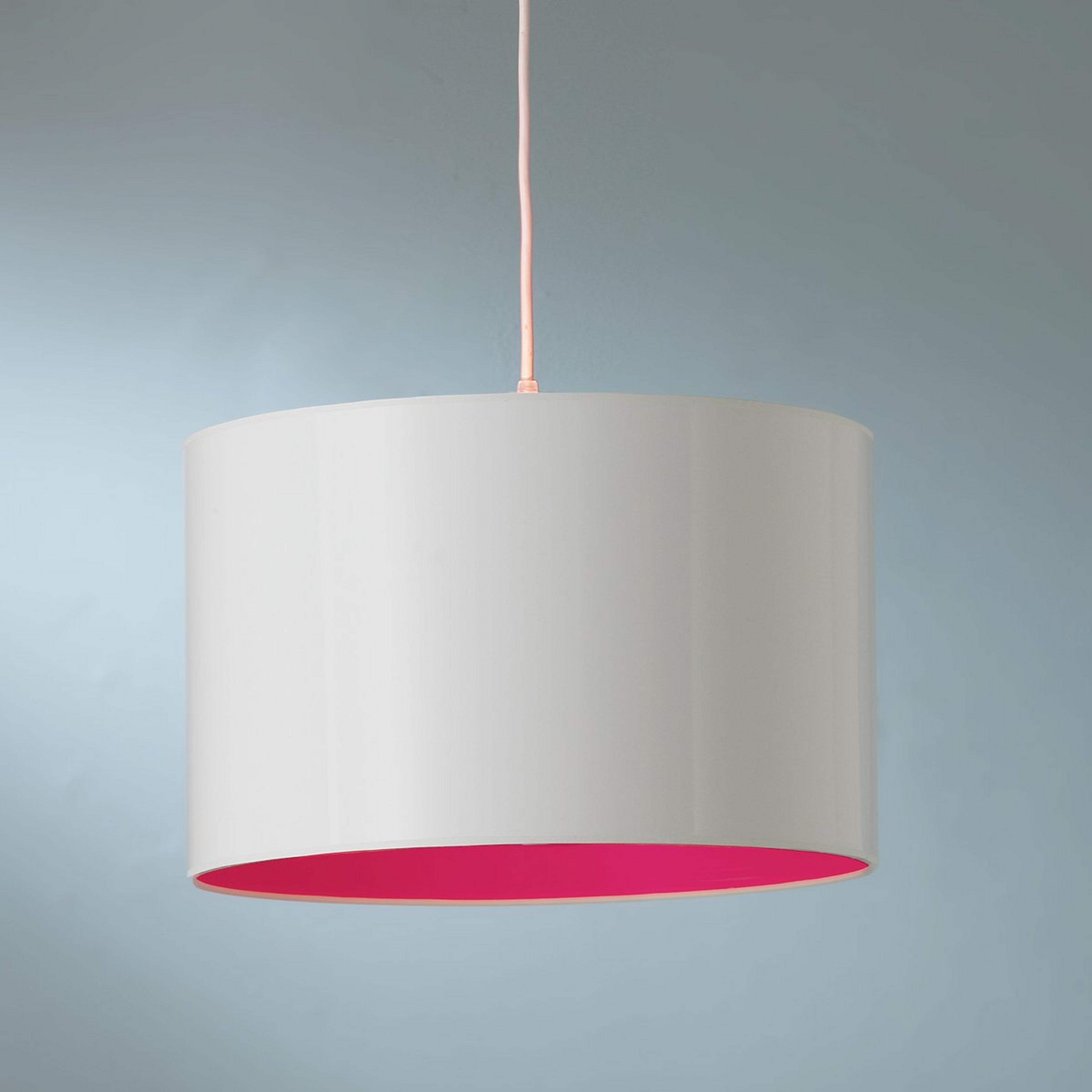 A Colored Drum Shade Pendants with White with Fuchsia Lining color