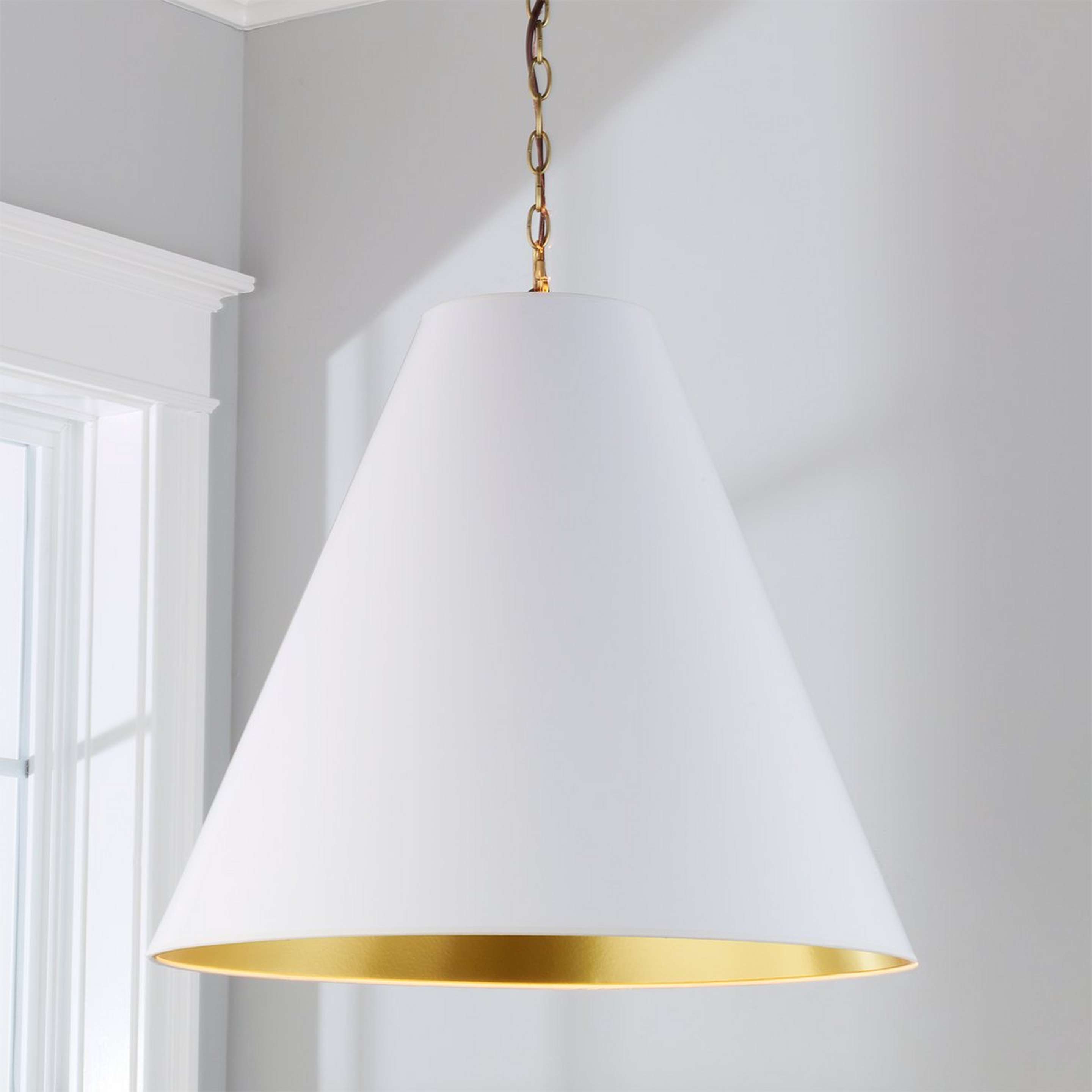 A Oversized Cone Paper Shade Pendant with Aged Brass / White / Gold color