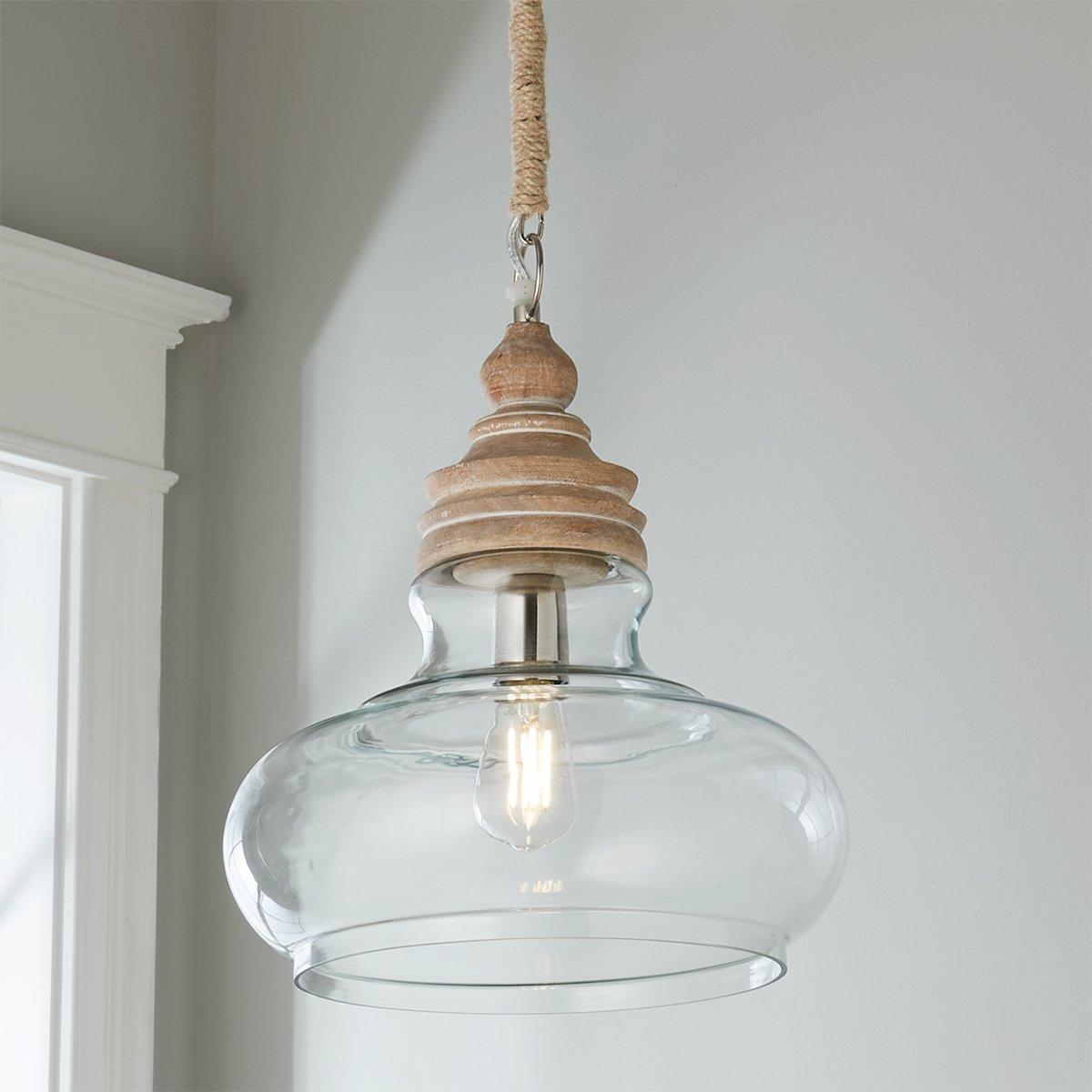 Pickled Wood and Clear Glass Pendant - Barbour Glass | Shades of Light